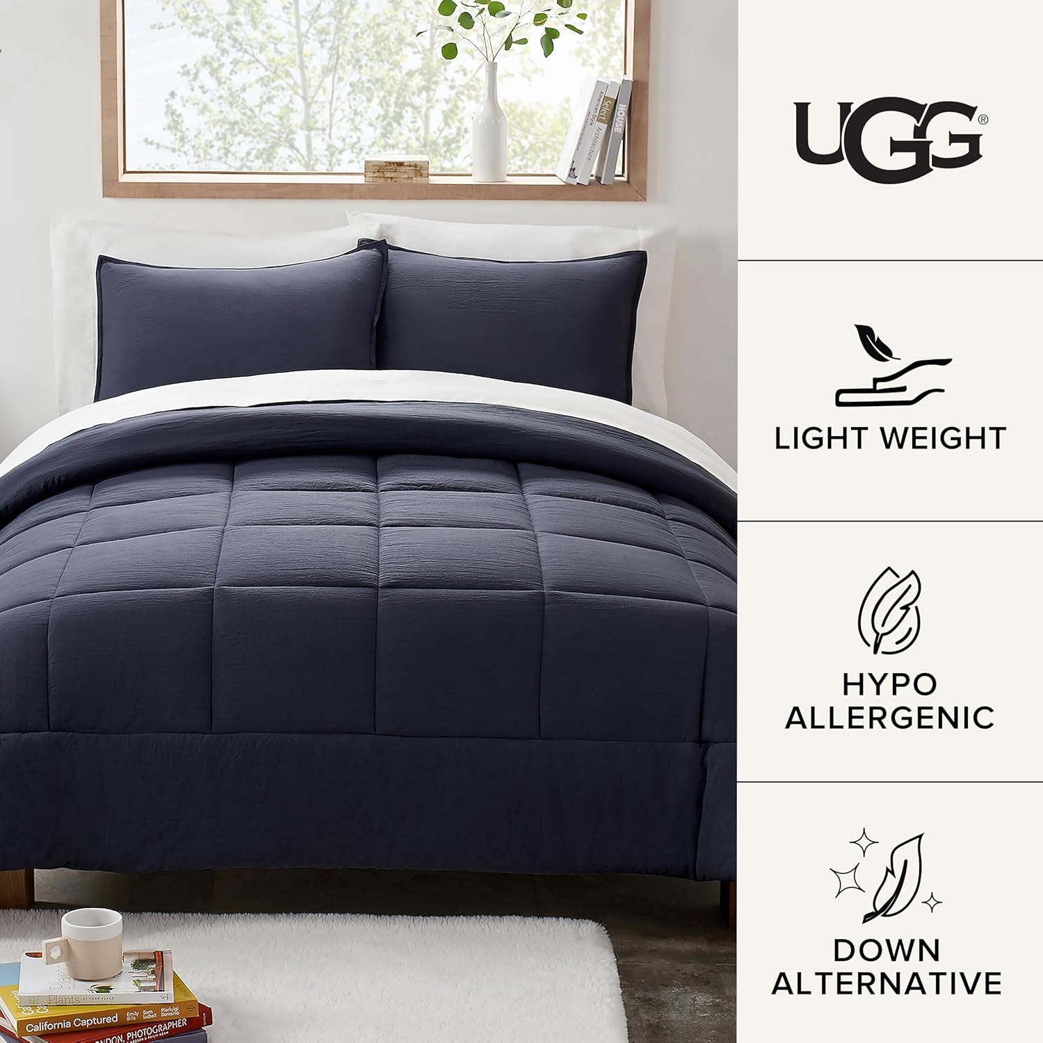 UGG Leonora Down Alternative Comforter Set King Navy Blue