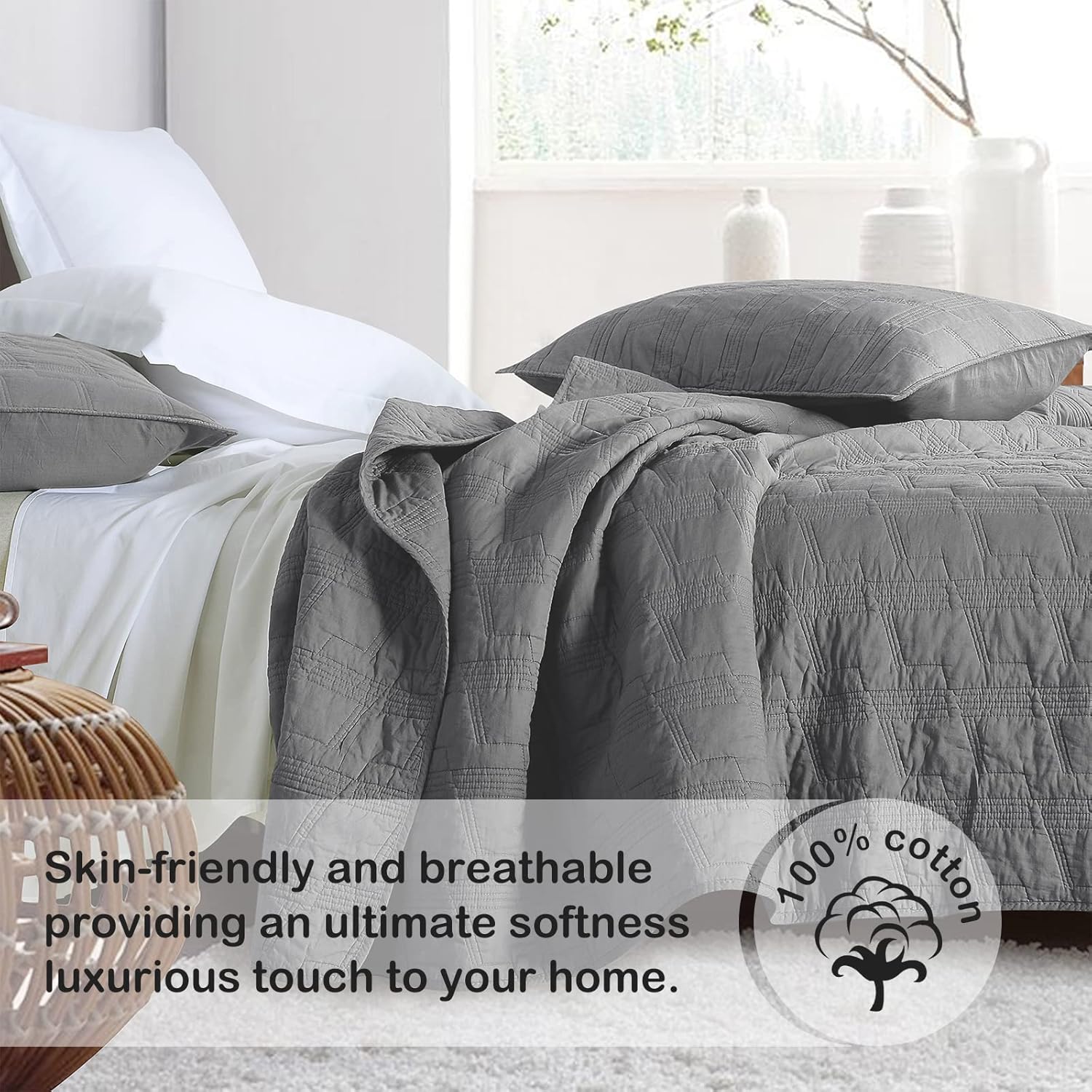 HORIMOTE HOME 100 Cotton King Size Quilt Set with 2 Shams