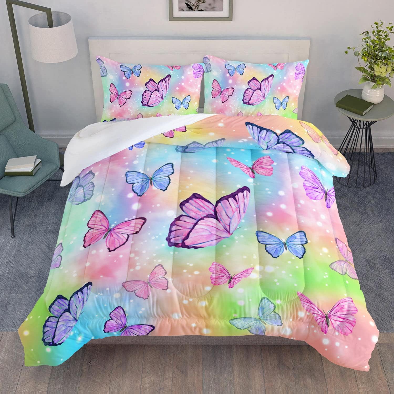 Datura Home Rainbow Butterfly Comforter Set for Girls