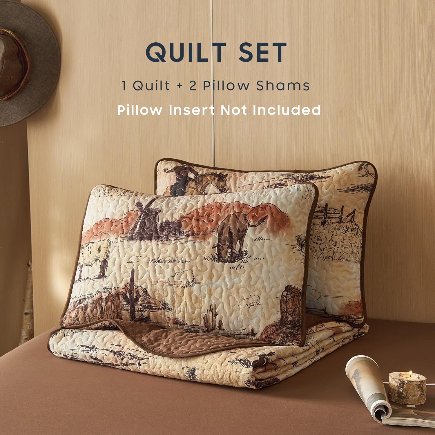 Wake In Cloud Western Quilt Set 3-Piece Ochre Brown QueenFull