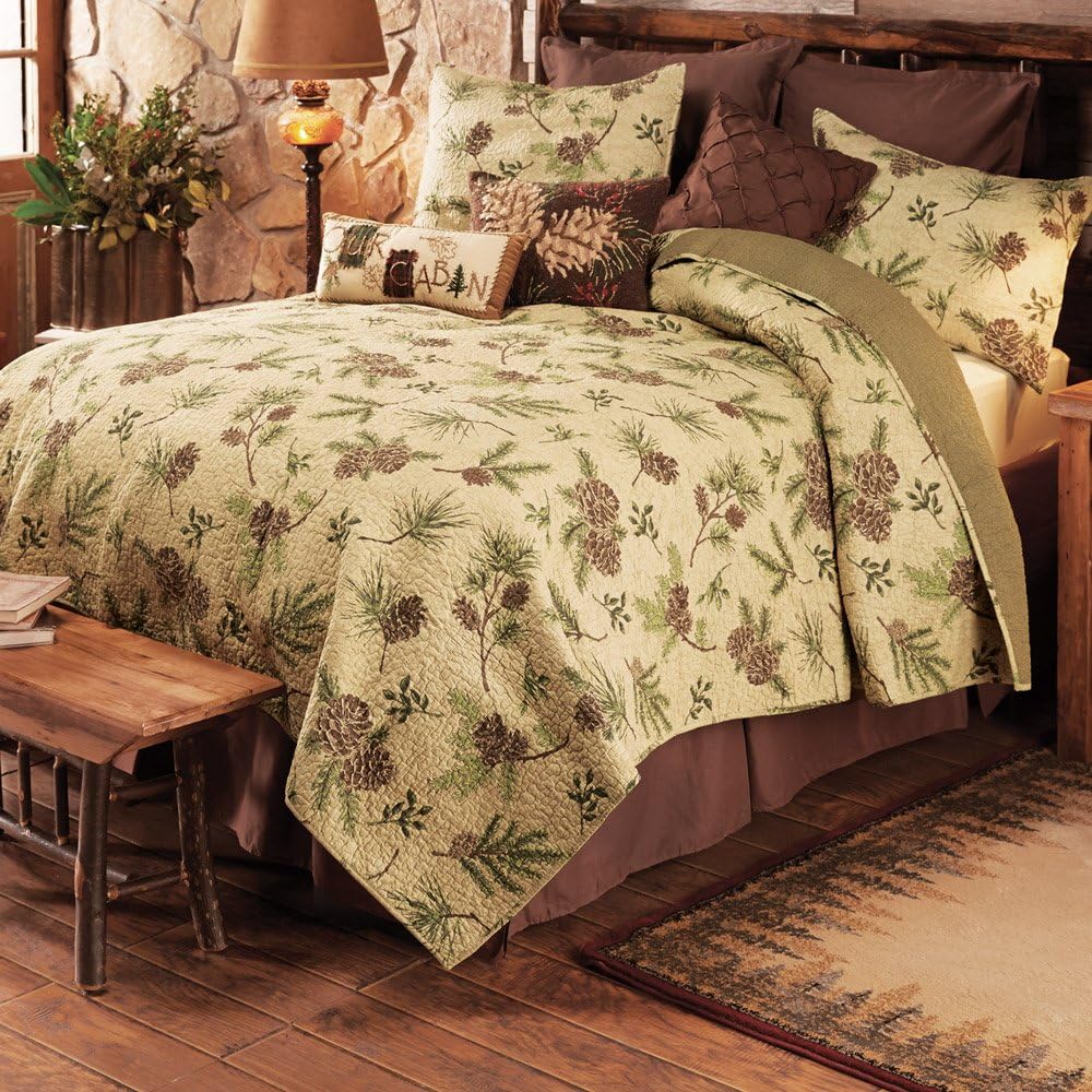 BLACK FOREST DECOR Pinecone Valley Rustic Queen Quilt Set
