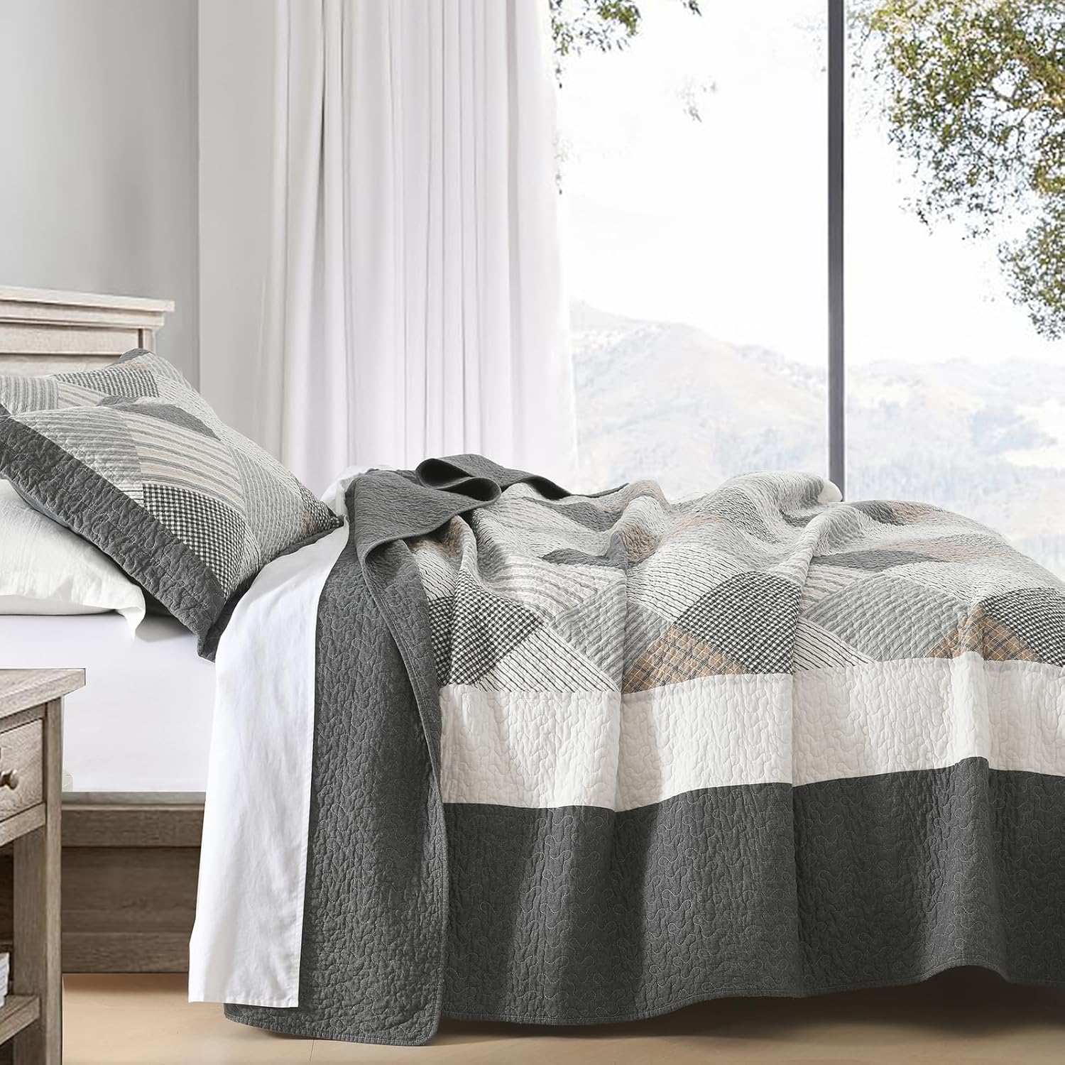 DUOHONG King Size Quilt Bedspread Set 3 Pcs