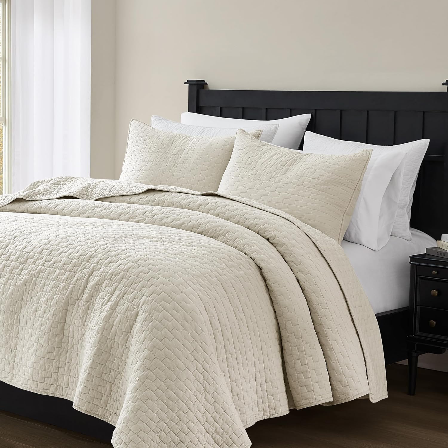 Palassio Beige Cotton Quilt Set - King Size with 2 Pillow Shams