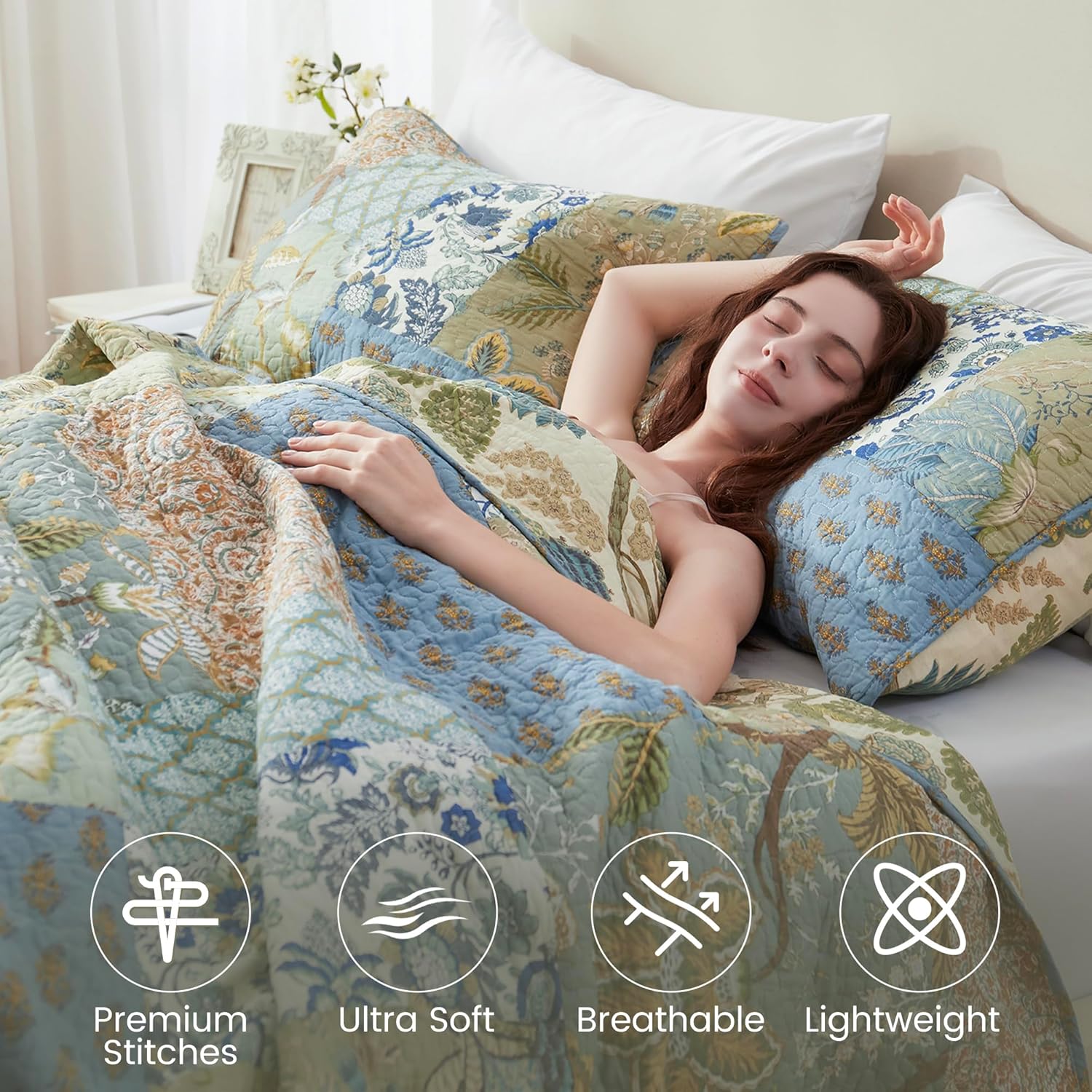 NEWLAKE King Size Quilt Set - 100 Cotton Patchwork Reversible Bedspread