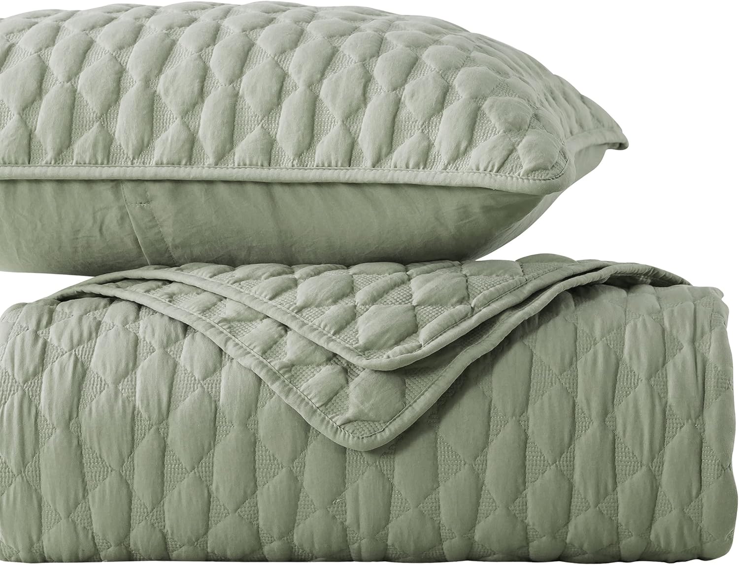 WDCOZY Sage Green Twin Quilt Set with Pillow Sham