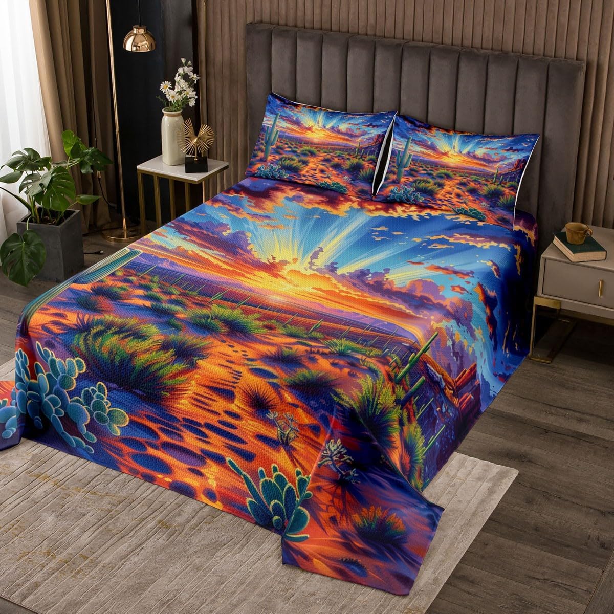 Erosebridal Neon Cactus Quilt Set King Size 1