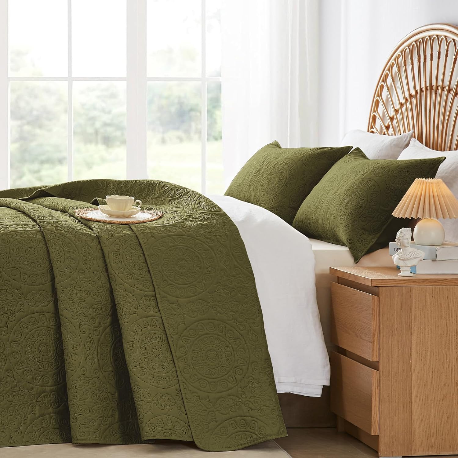 WURUIBO Olive Green Quilt Set King Size