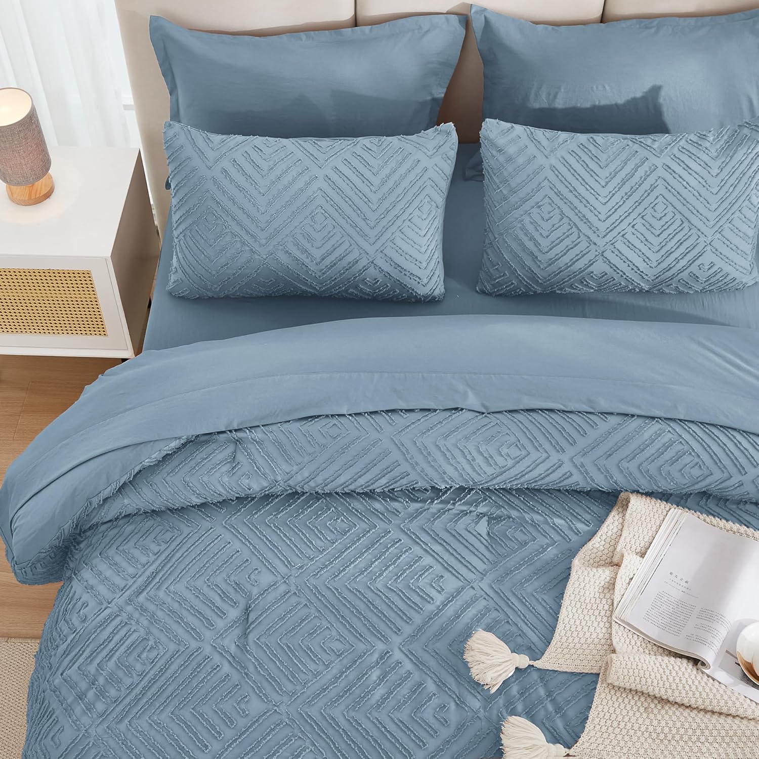 Andency King Size Comforter Set 7 Pieces Grayish Blue 1