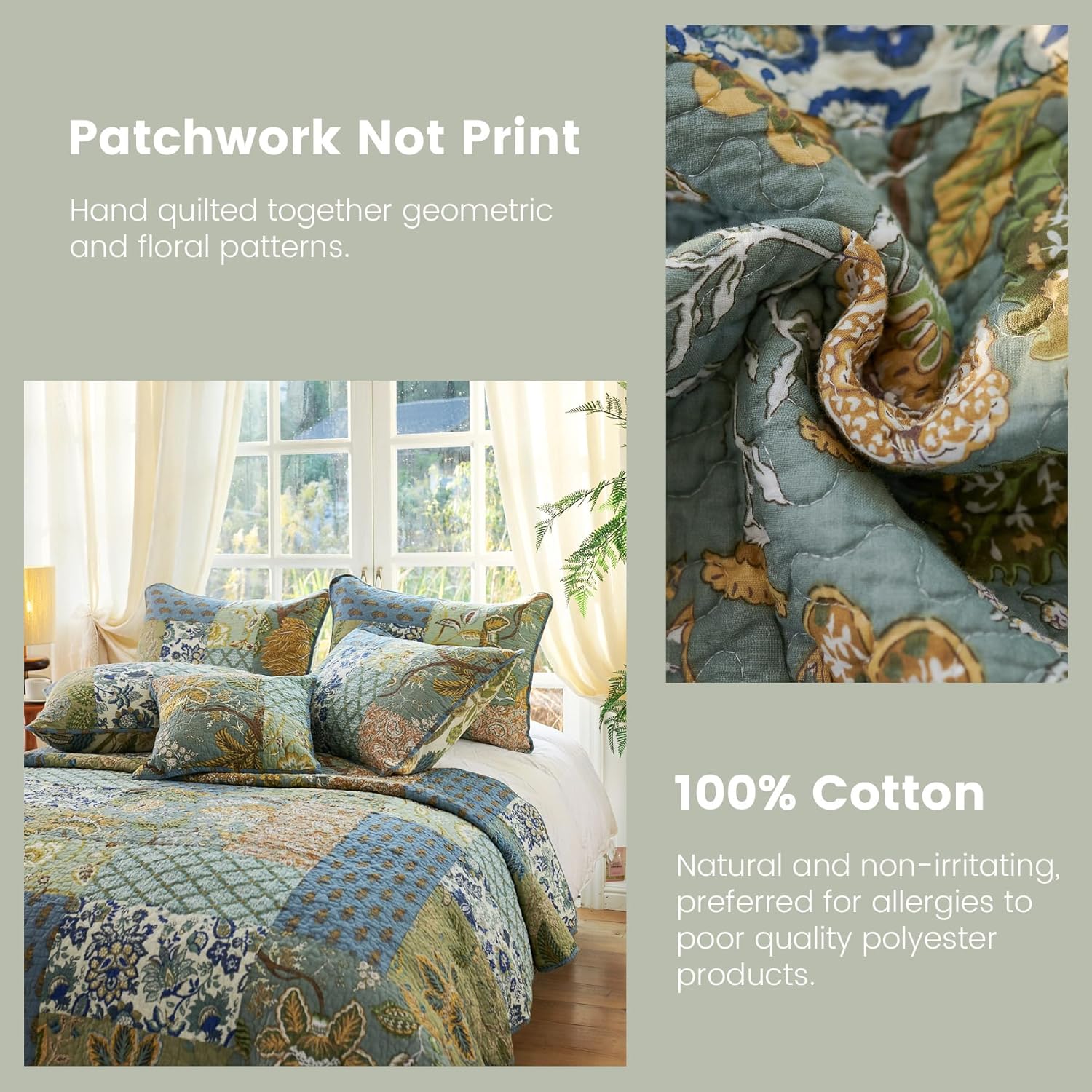 Secgo Queen Comforter Set - 100 Cotton Reversible Patchwork