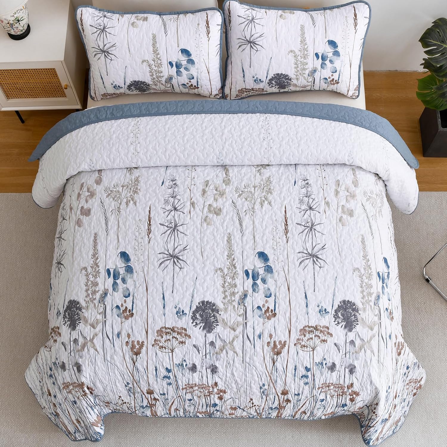 Dobuyly Floral Botanical Quilt Bedding Set 3 Pieces