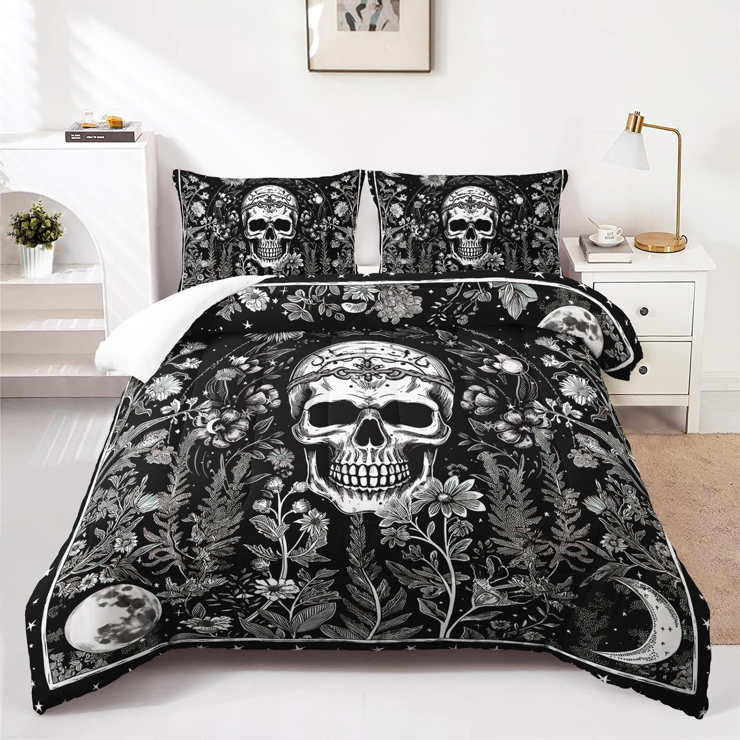 AILONEN Gothic Skull Comforter Set Queen Size 1