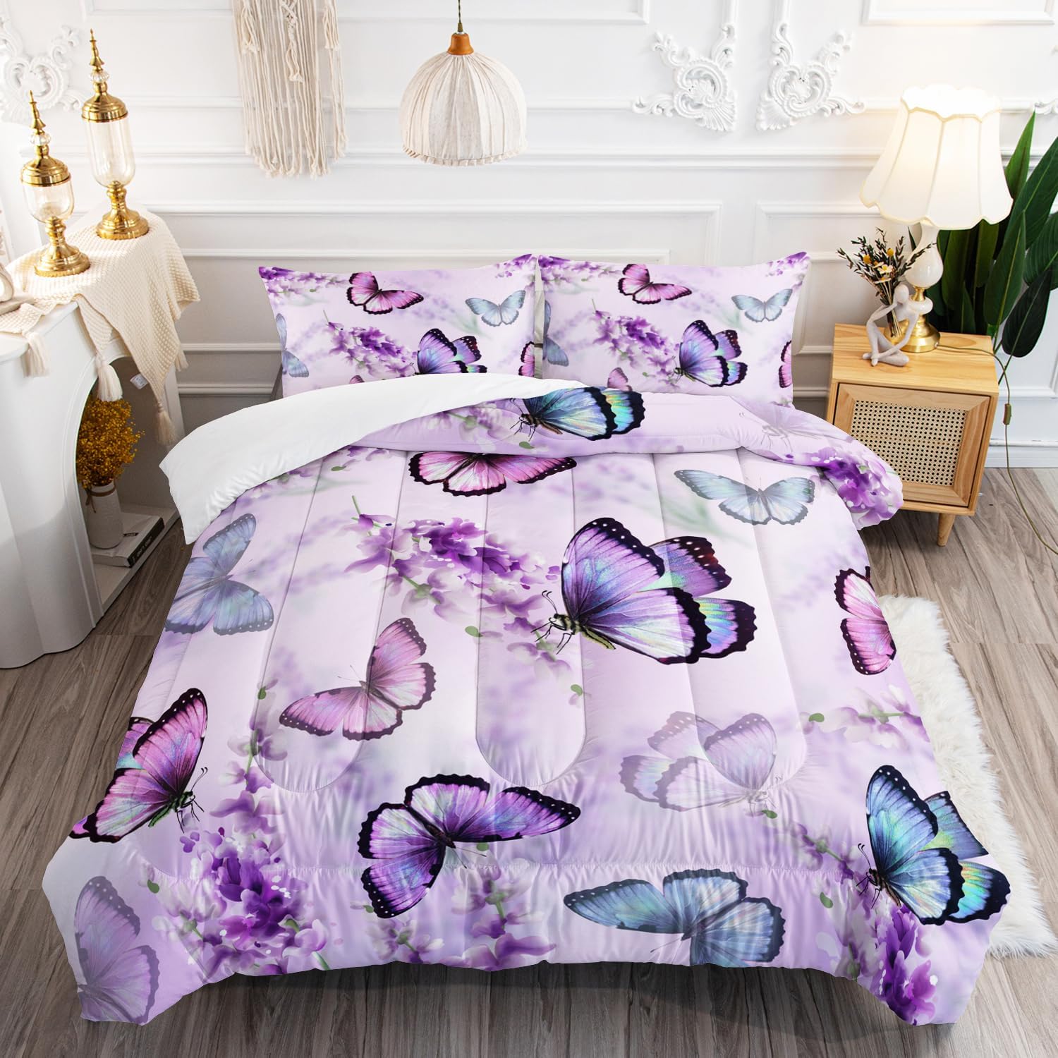 Lavender Butterfly Comforter Set for Kids and Adults