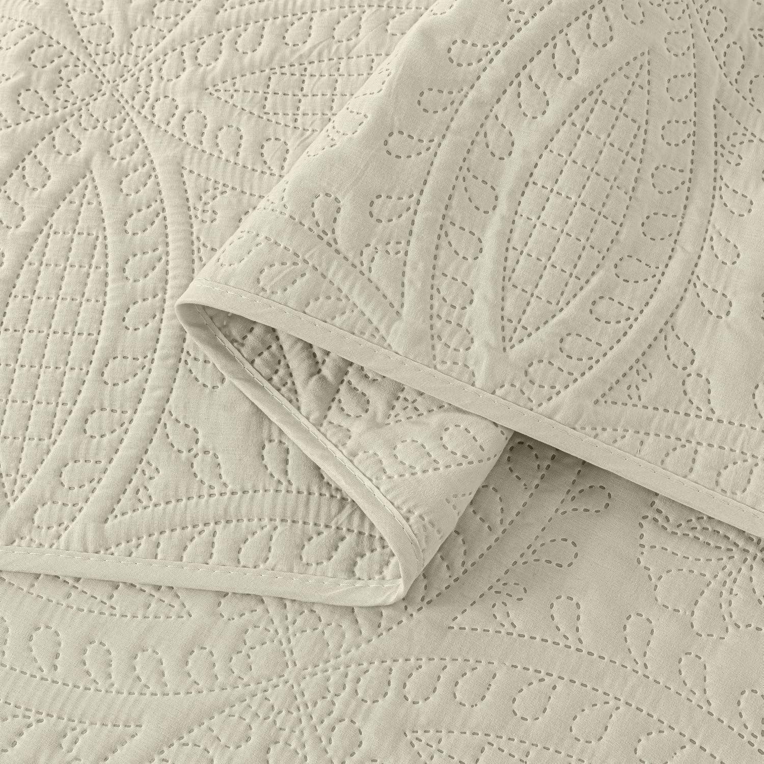 Chezmoi Austin 3-Piece Oversized Bedspread Set Queen Ivory