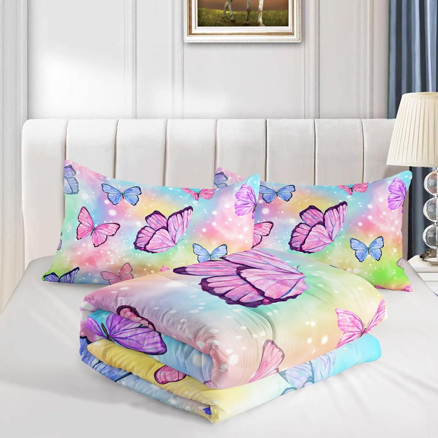Datura Home Rainbow Butterfly Comforter Set for Girls