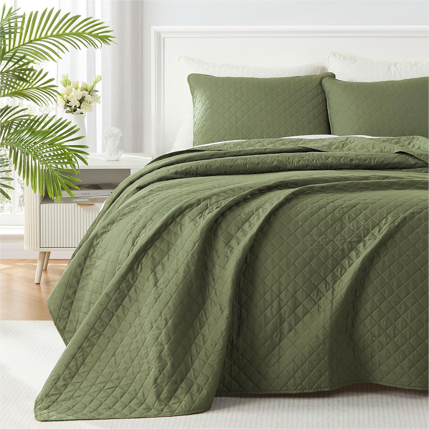 Homelike Moment Queen Quilt Set Olive Green 1