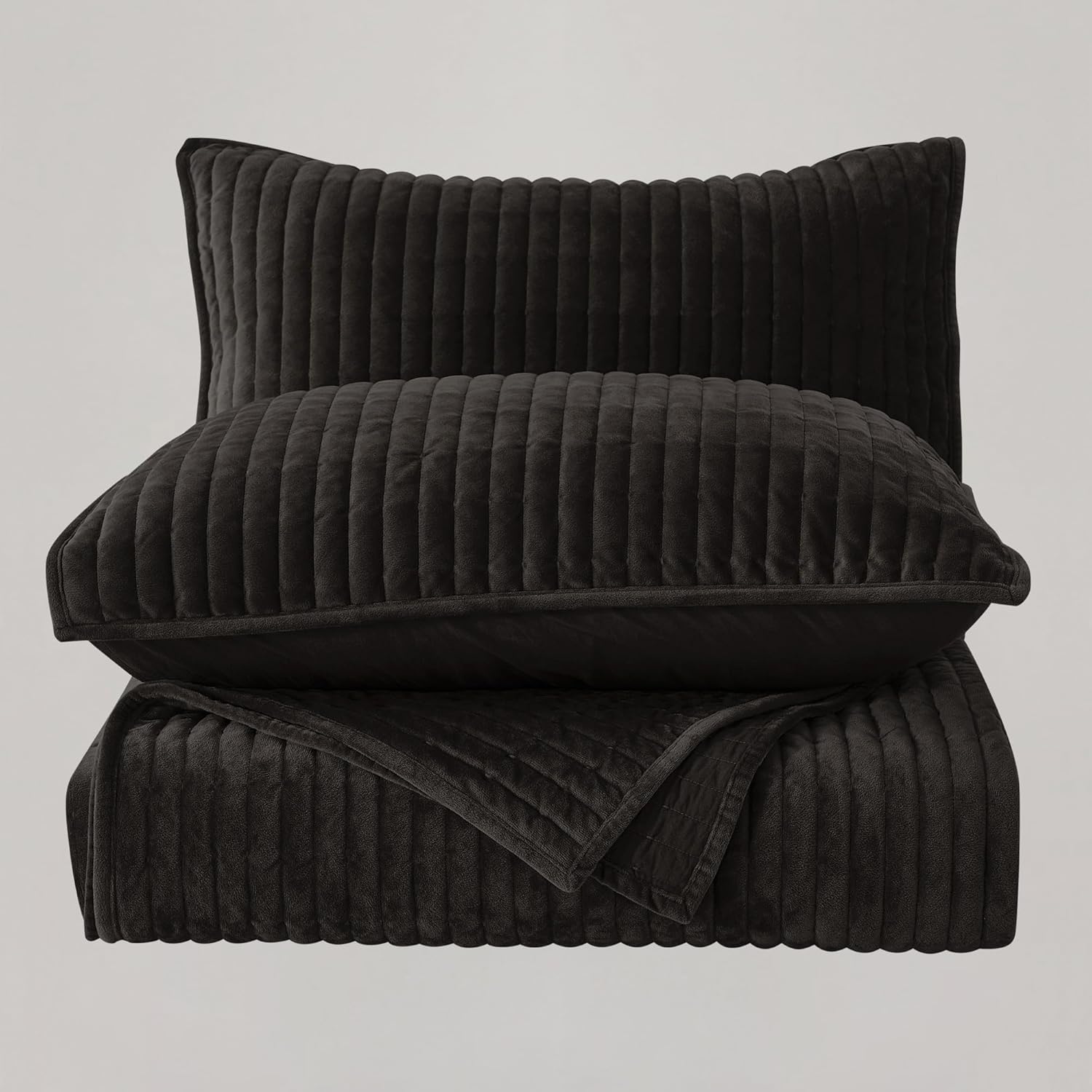 SHALALA Velvet Quilt King Size Set Dark Brown 3-Piece