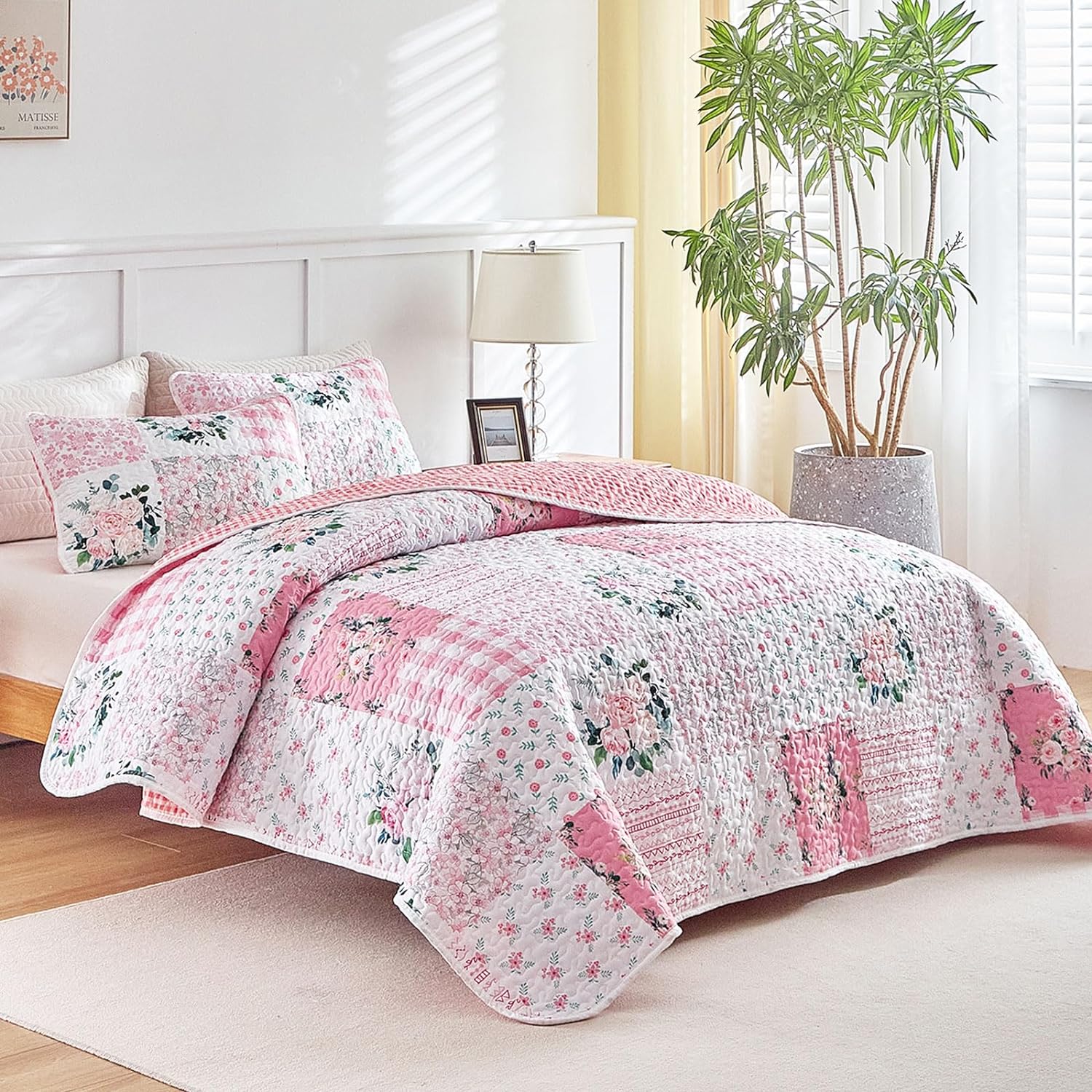 Joyreap 3 Piece Floral Quilt Set Queen Size