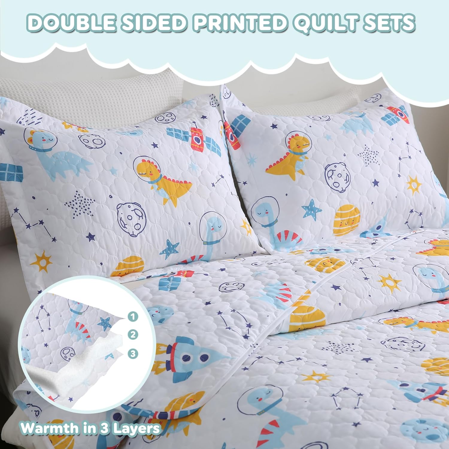 CIMVI Dinosaur Rocket Quilt Set for Boys