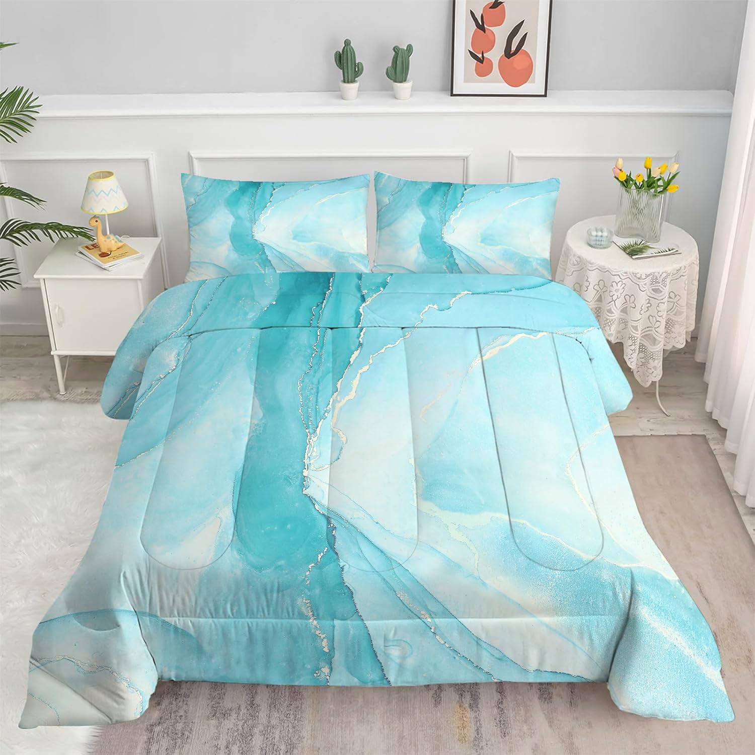 EDGZKO Blue Marble Comforter Set for Kids and Teens