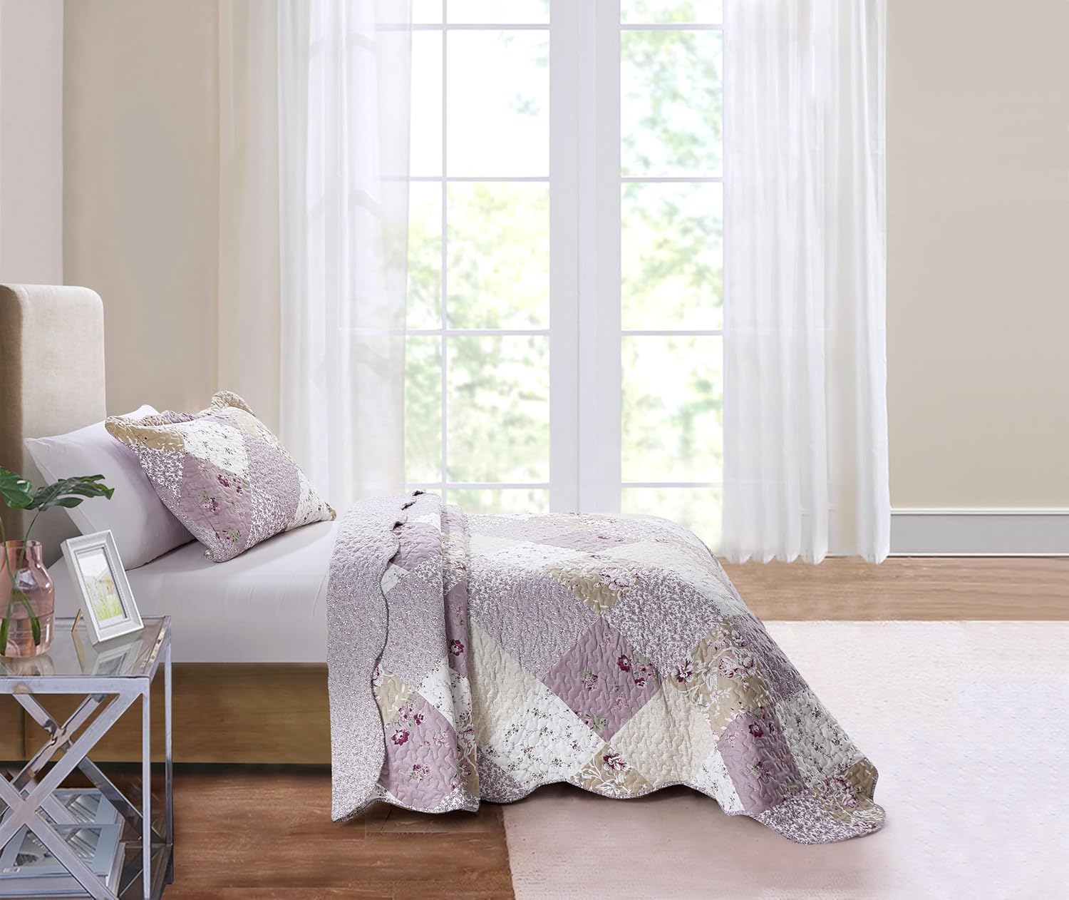 Brilliant Sunshine Lilac Rose Quilt Set 2-Piece