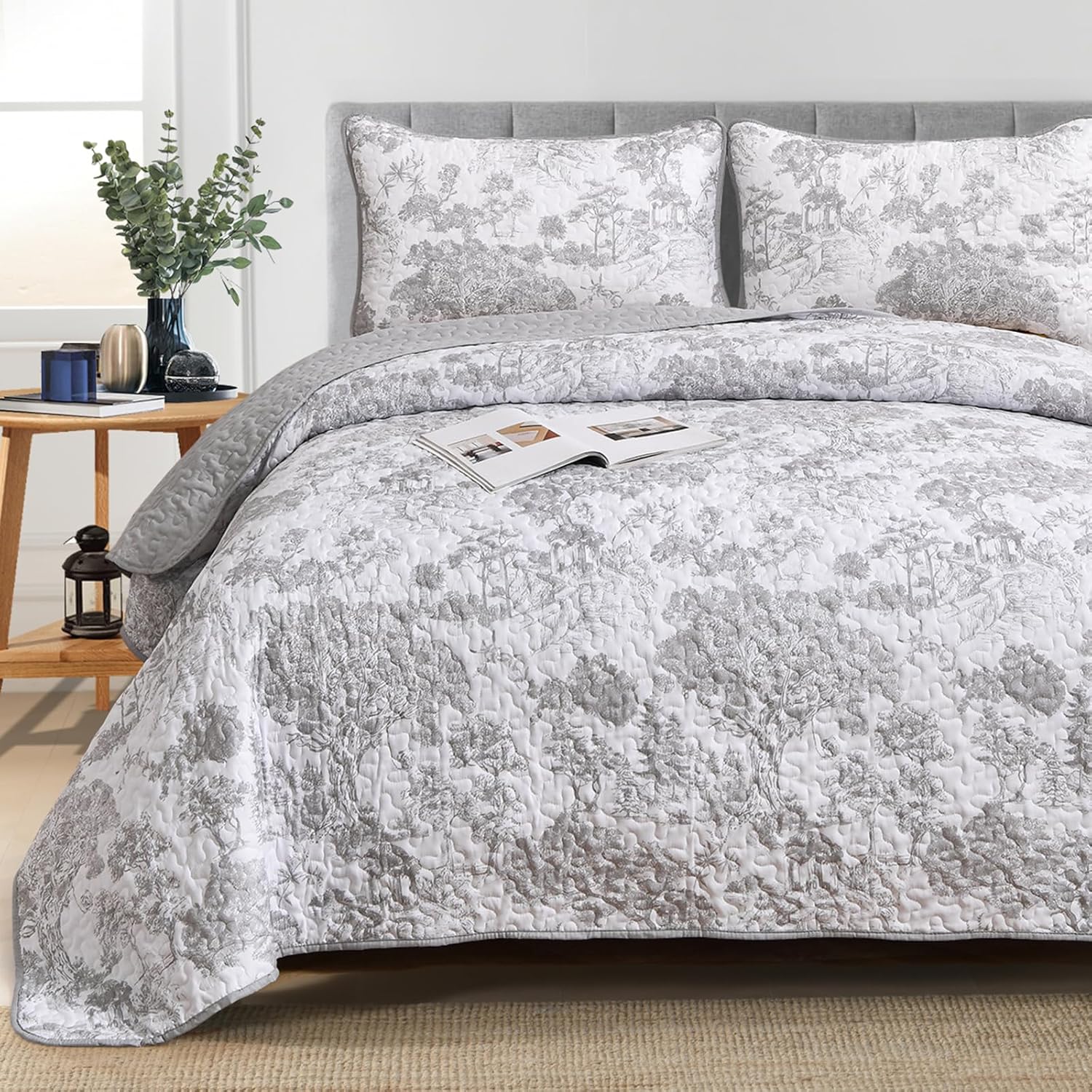 WONGS BEDDING Grey Quilt Set King Size 3-Piece