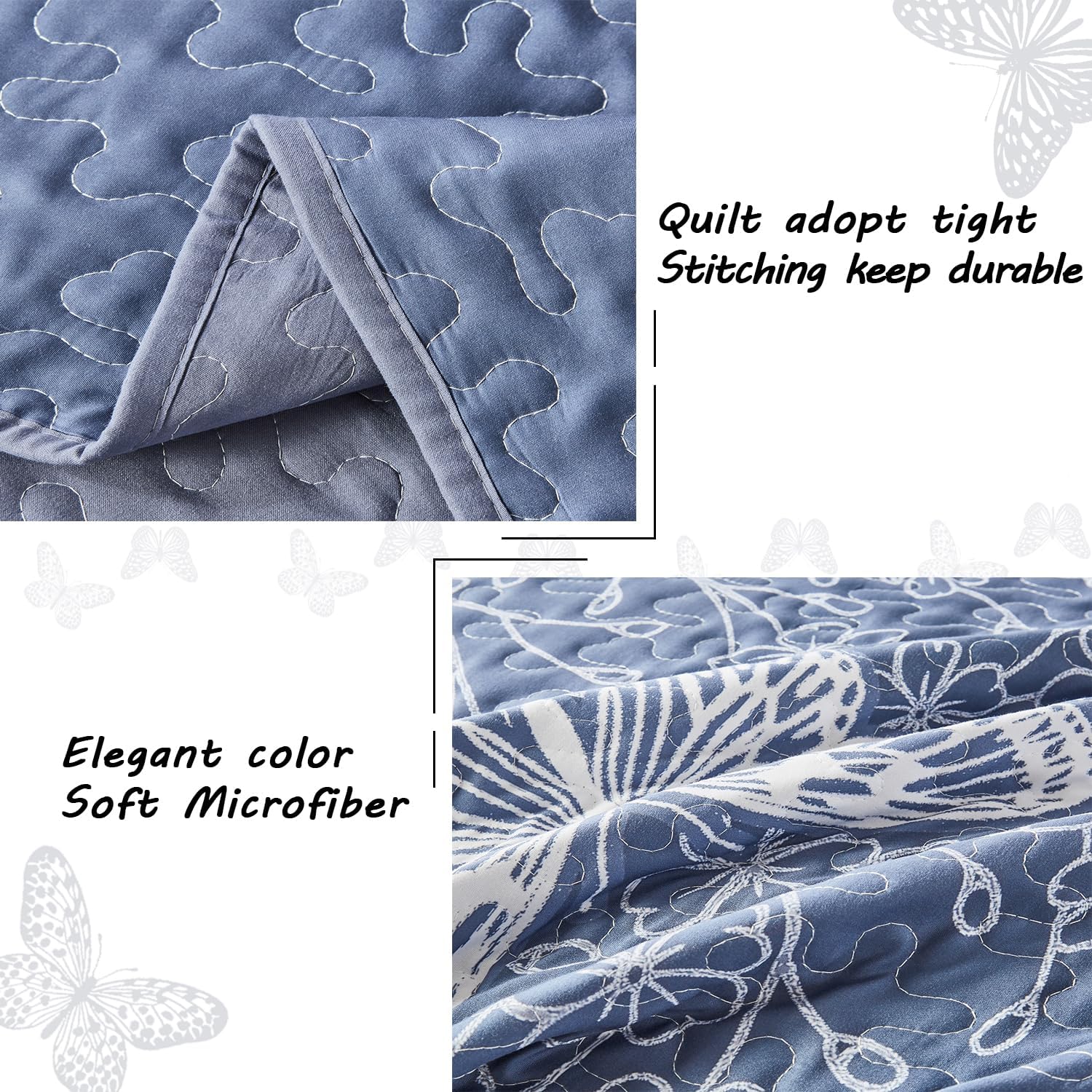 Yogeneg Full Queen Quilt Set with White Butterfly Pattern