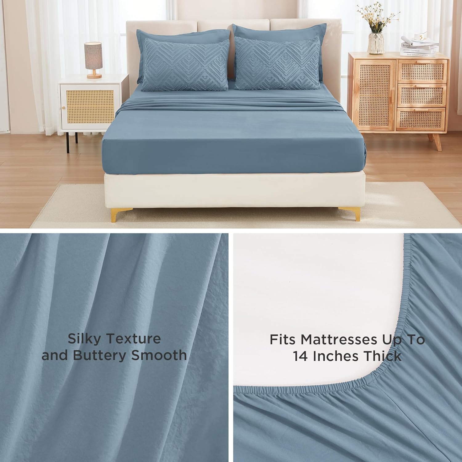 Andency King Size Comforter Set 7 Pieces Grayish Blue 1