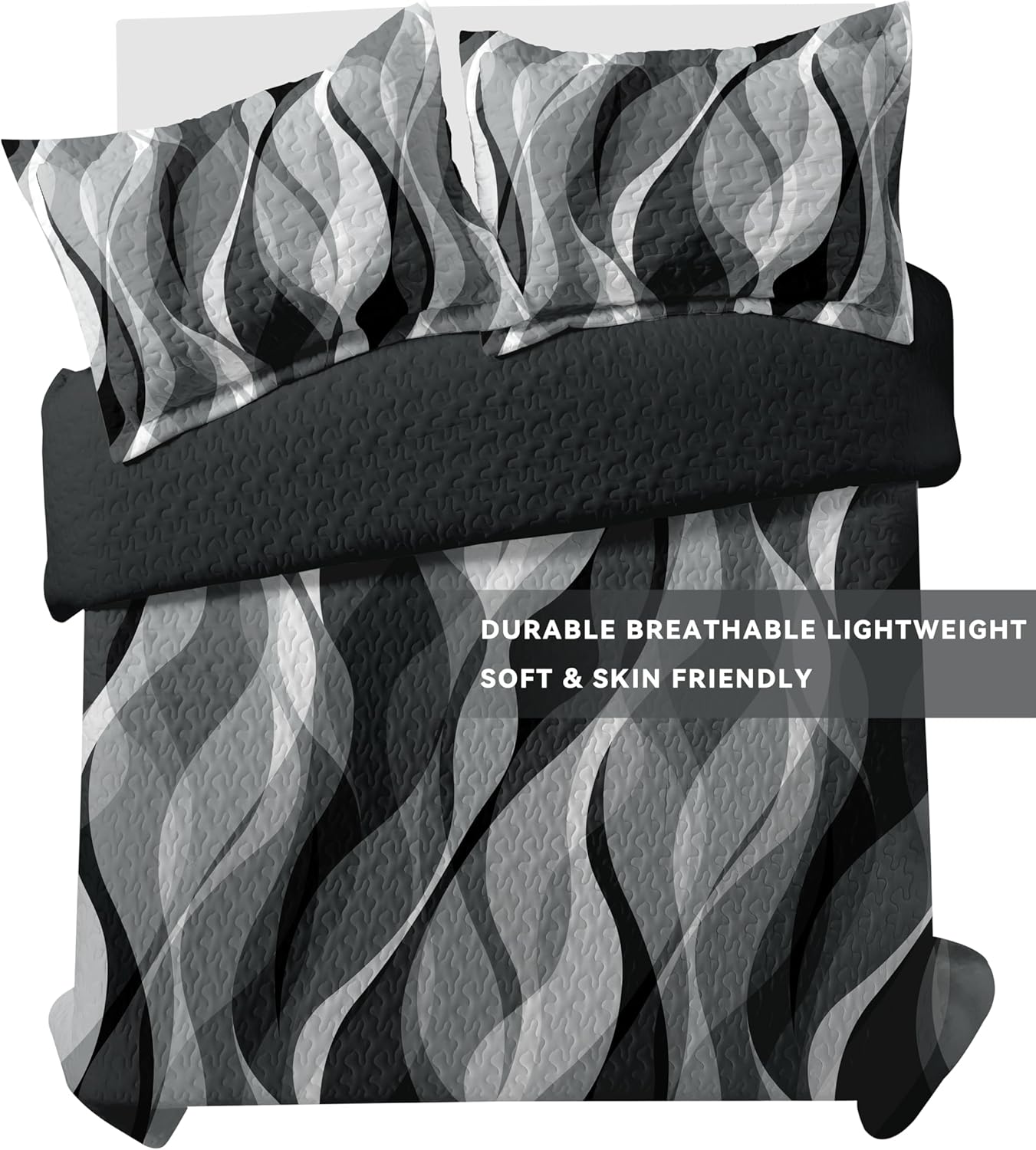 Weesire Modern Grey Black Stripe Quilt Set King Size