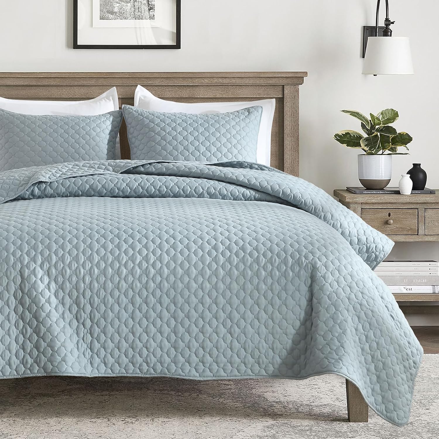 HORIMOTE HOME Quilt Set Twin Size Chambray Blue Cloud Pattern