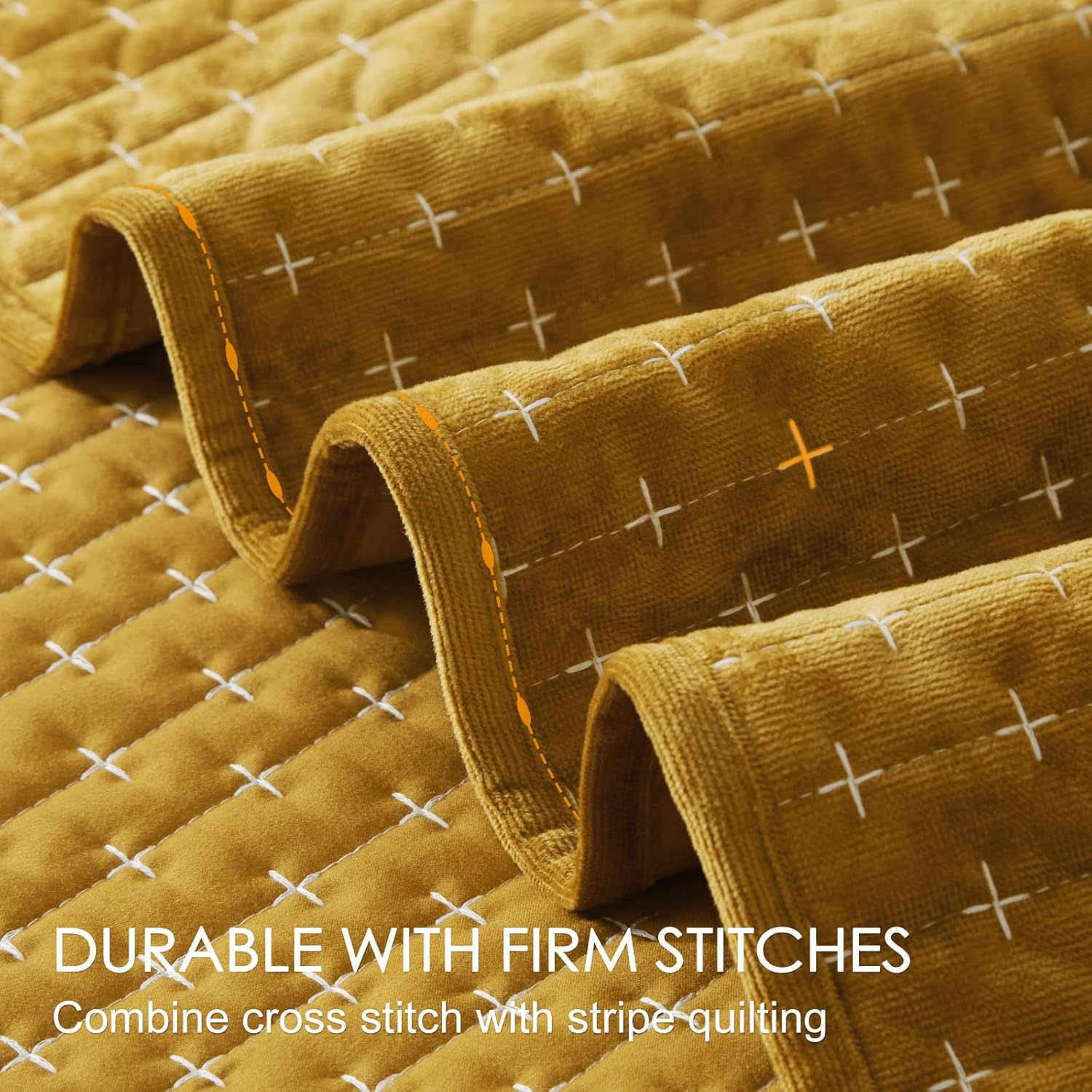Powdion Velvet Quilt Set King Size Gold Caramel
