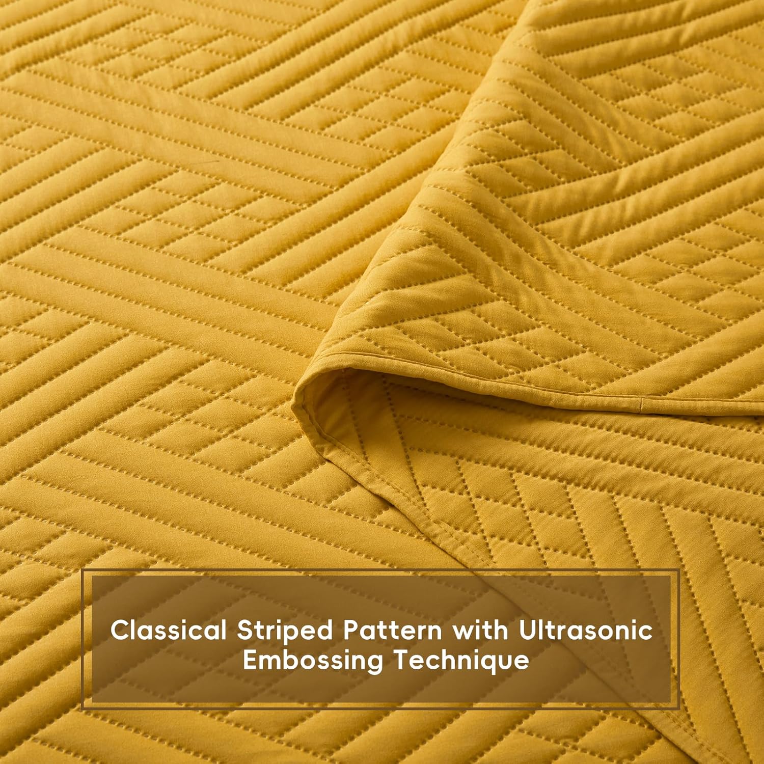 Safonory King Size Quilt Set - Mustard Yellow Striped