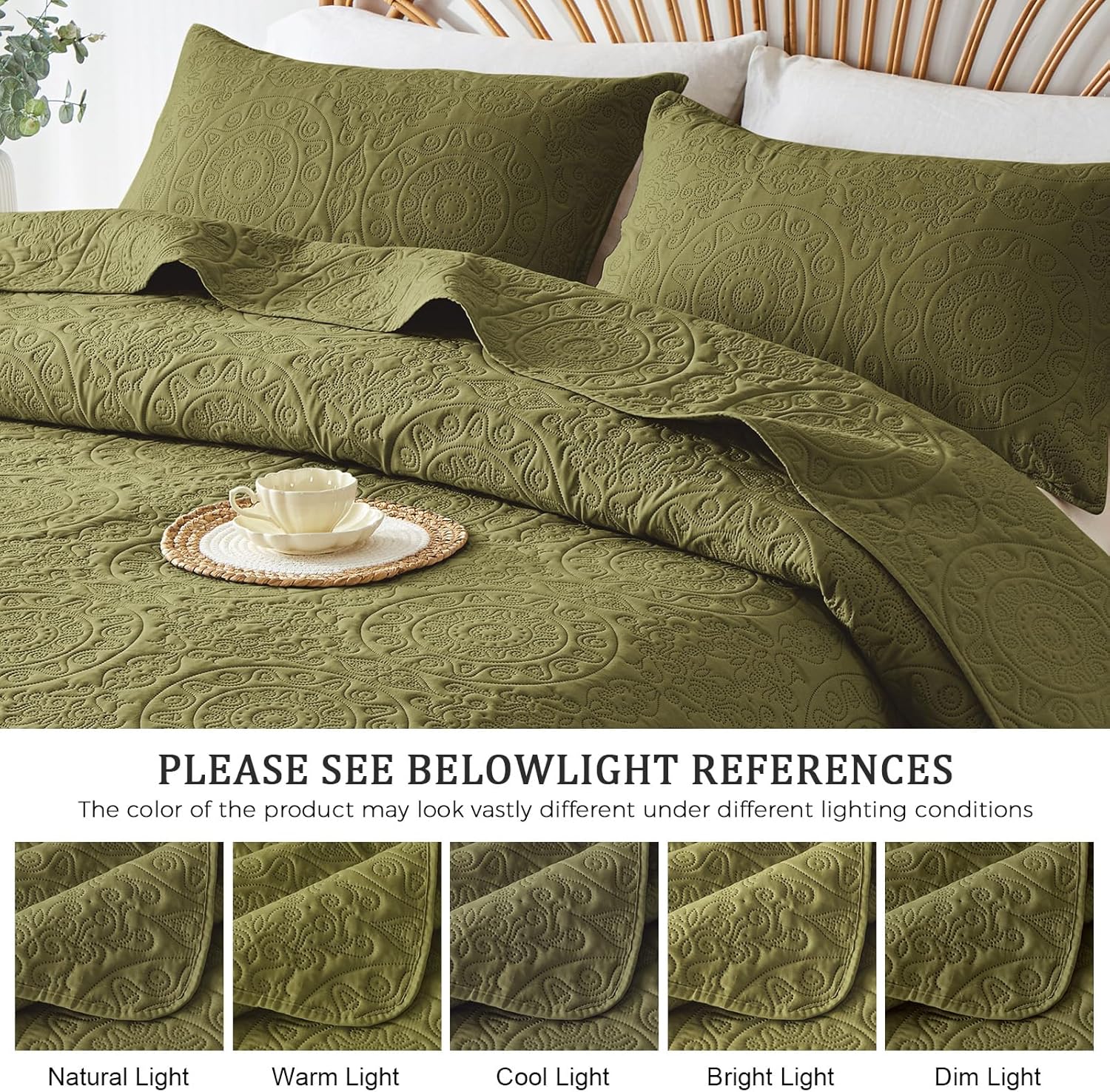 WURUIBO Olive Green Quilt Set King Size