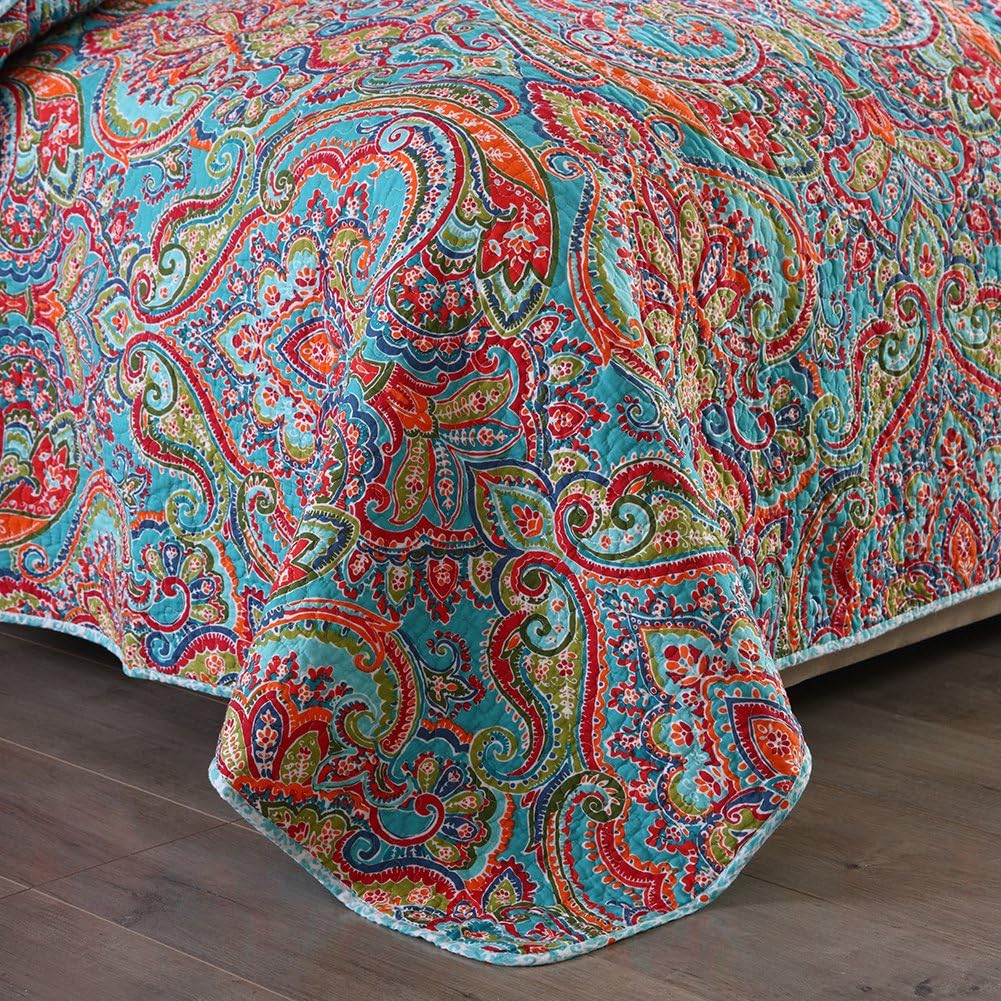 NEWLAKE Reversible Cotton Quilt Set with Floral Design Queen Size