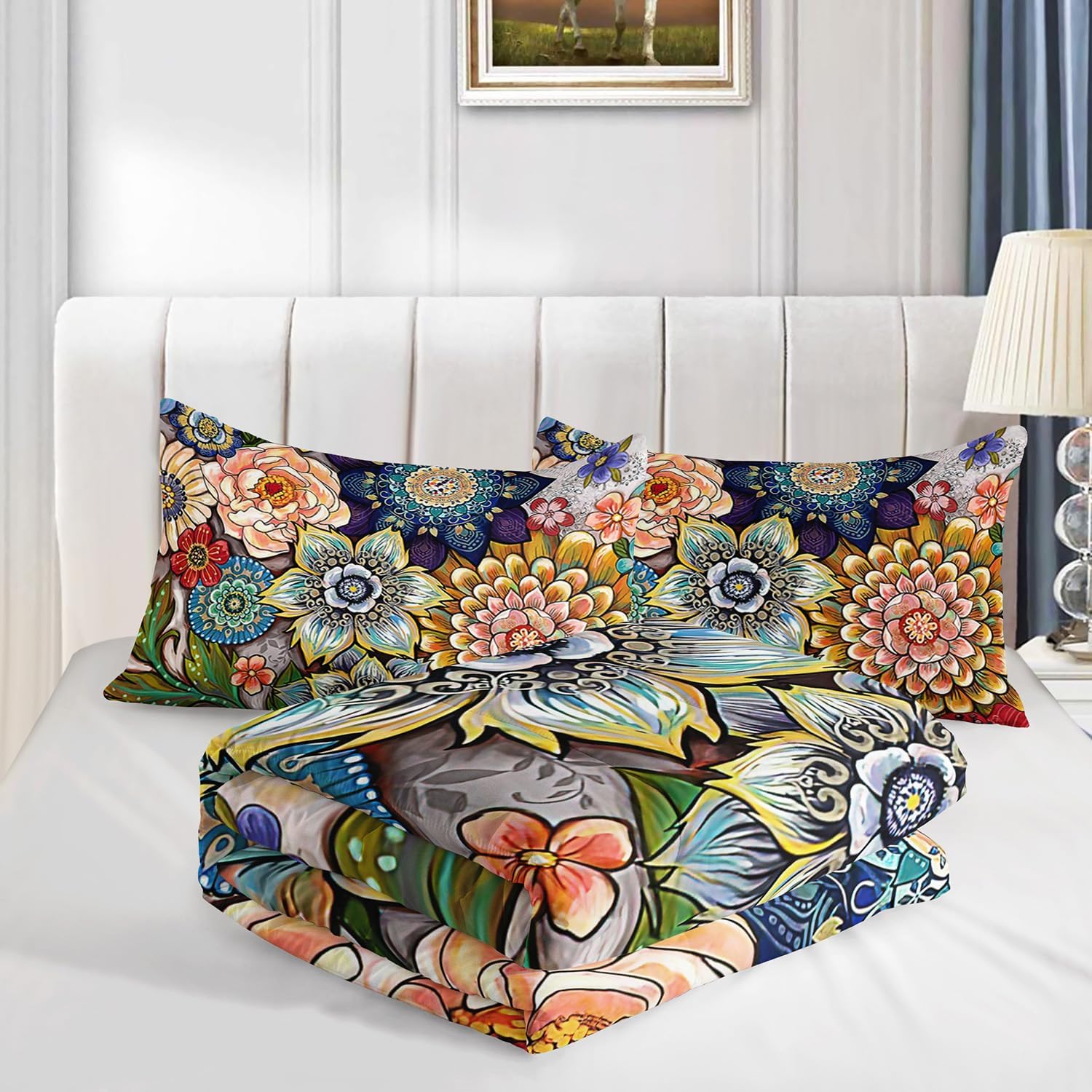 3-Piece Boho Floral Comforter Set King Size