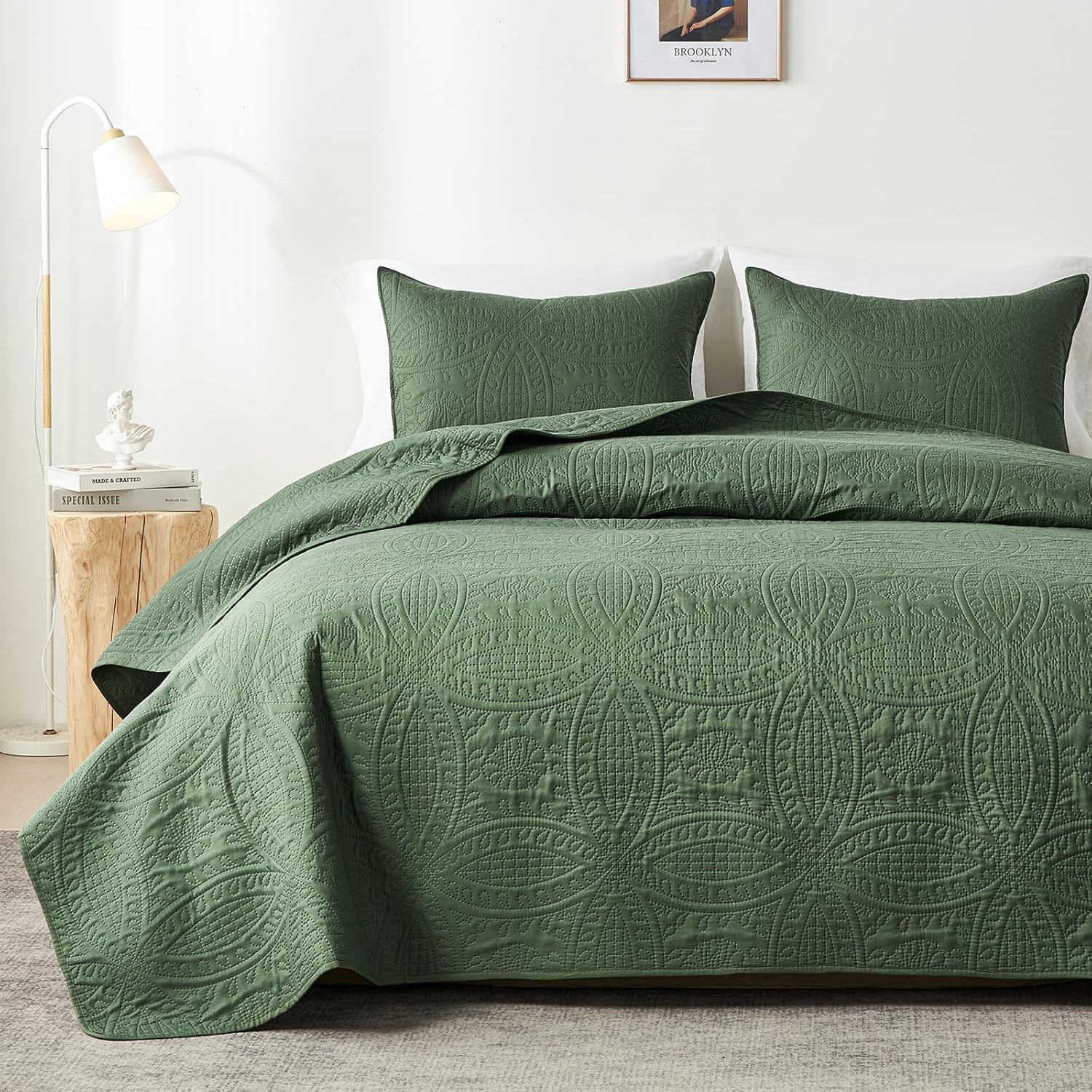 Akkialla Twin Quilt Bedding Set Olive Green Coin Pattern