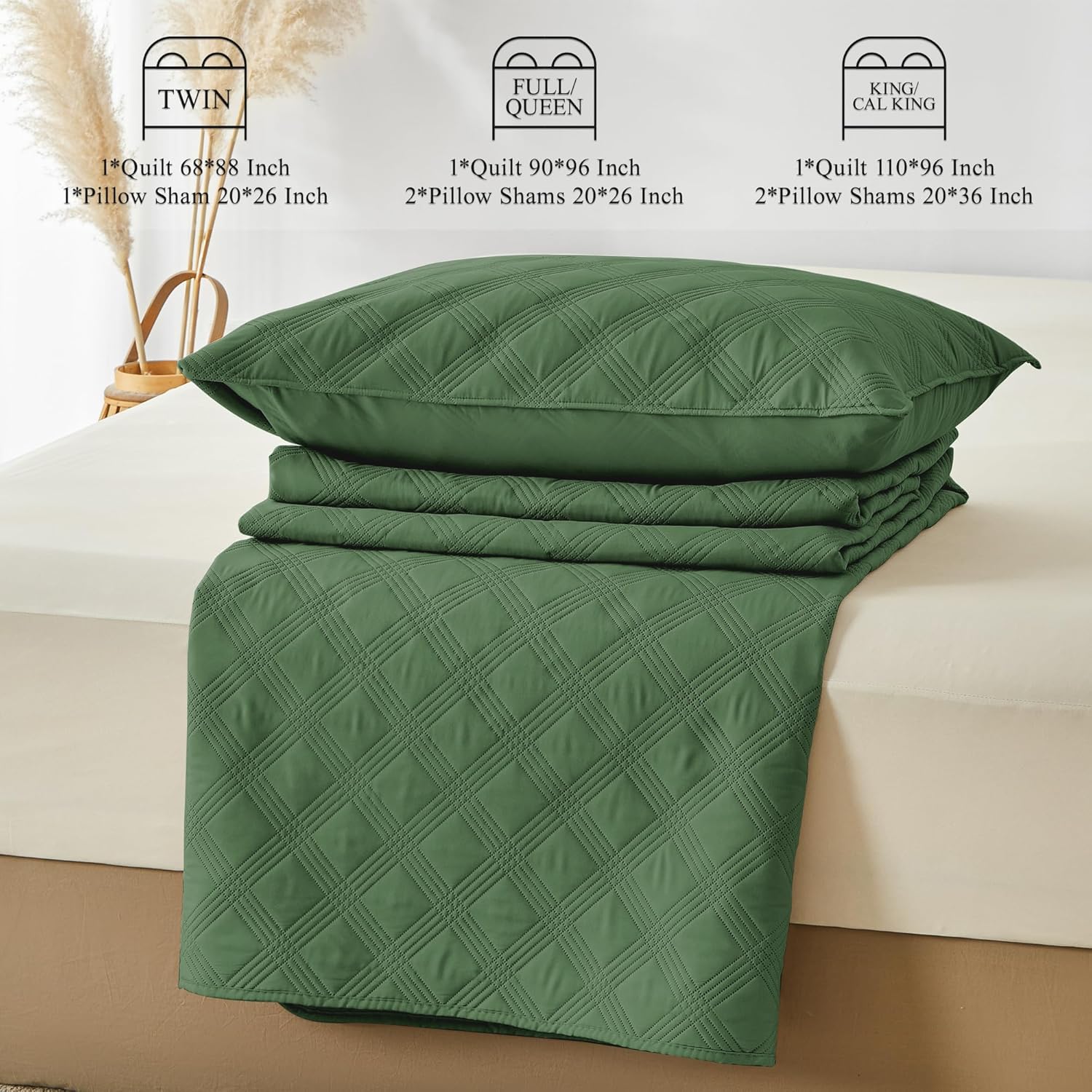 Inron King Size Quilt Set Olive Green Microfiber