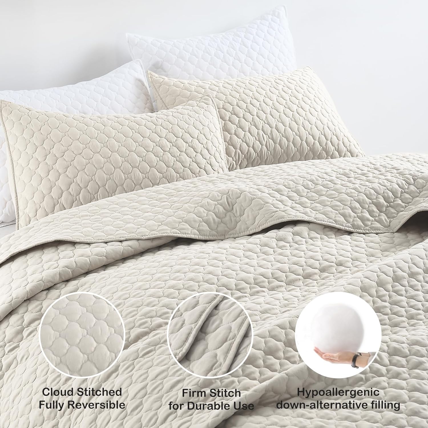 HORIMOTE HOME Quilt Set Queen Size Beige Cloud Pattern