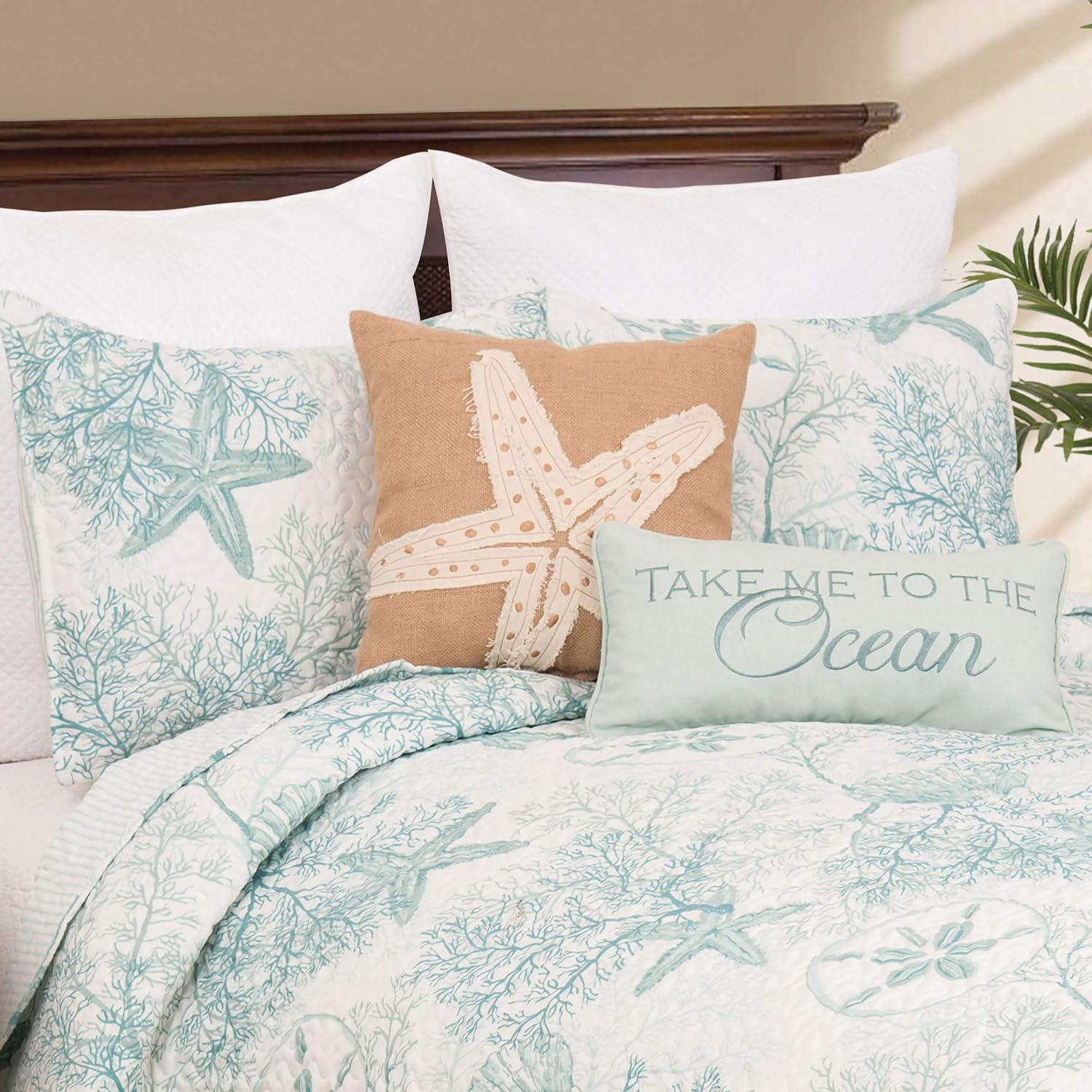CF Home Ocean Treasures Blue Starfish Bed Quilt Set All Seasons