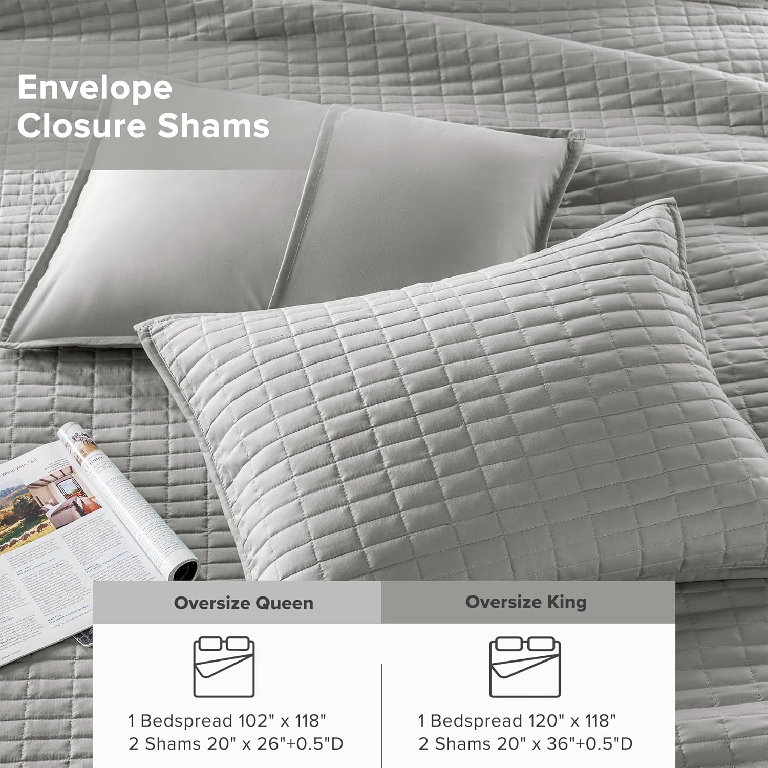 Comfort Spaces Grey Oversized King Quilt Set 1