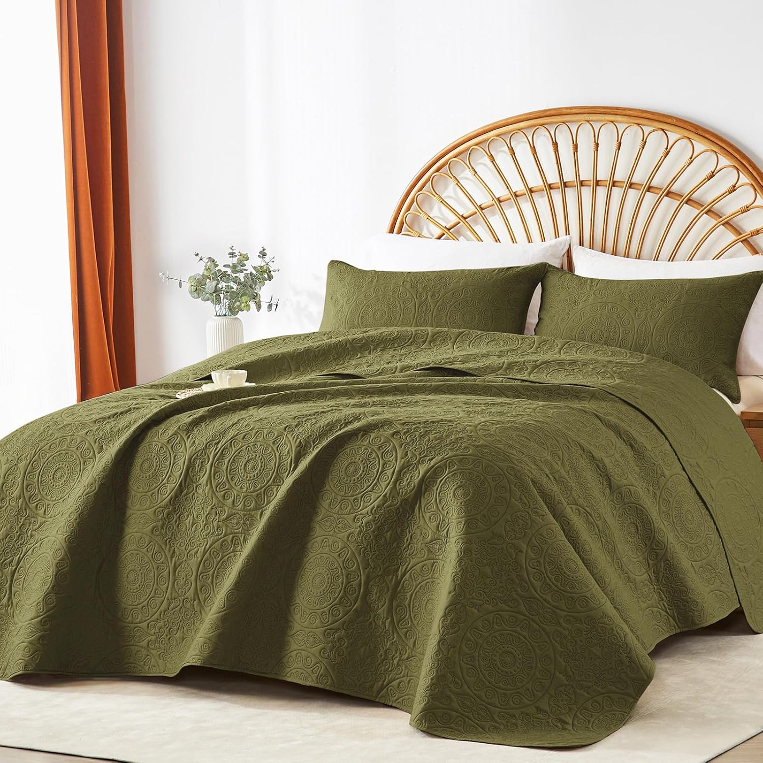 WURUIBO Olive Green Quilt Set King Size