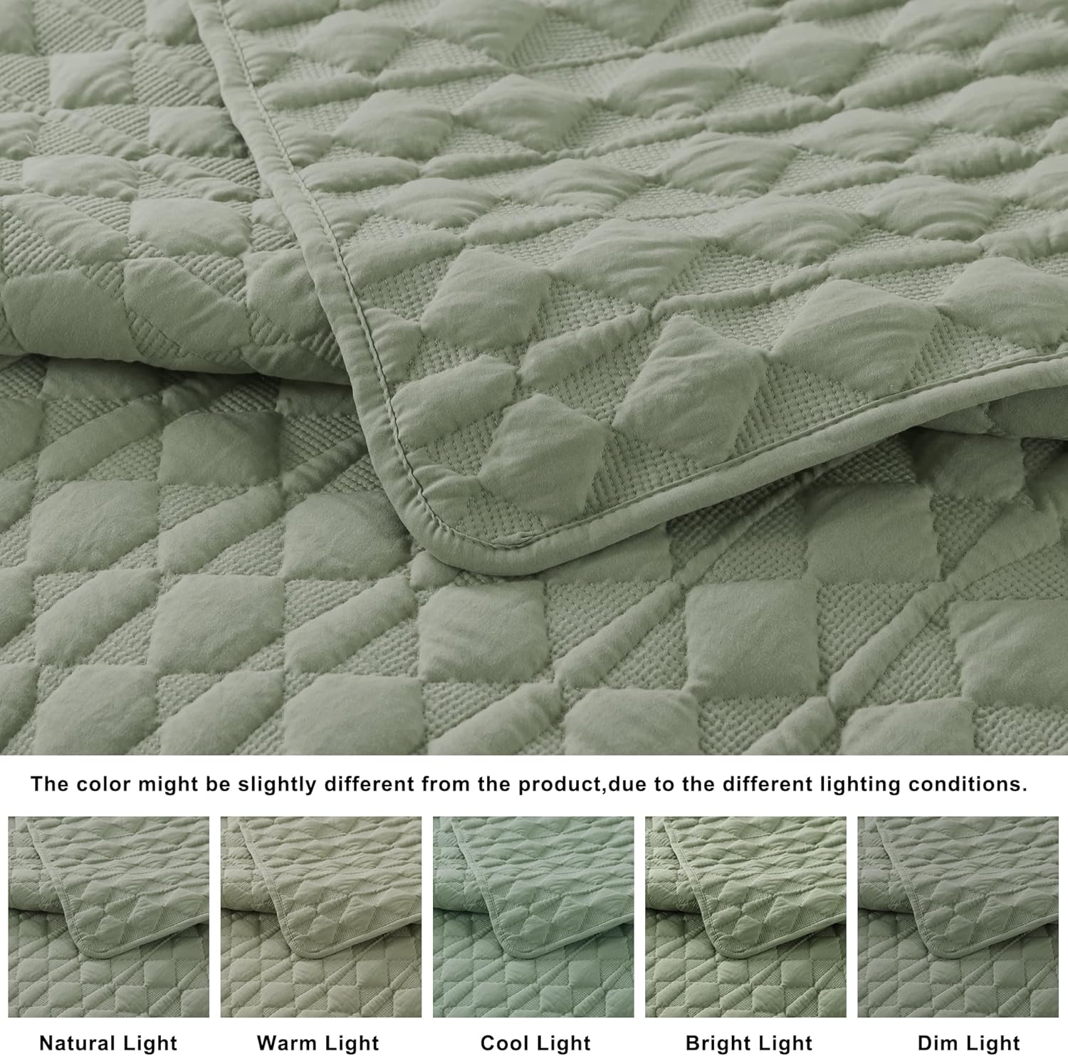 WDCOZY Sage Green Twin Quilt Set with Pillow Sham