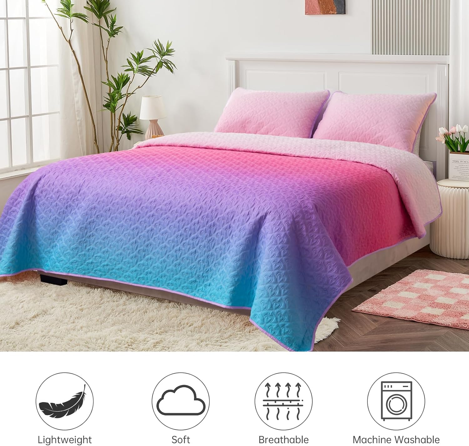 Suchbed Pink Heart-Shaped Quilt Set Twin Size