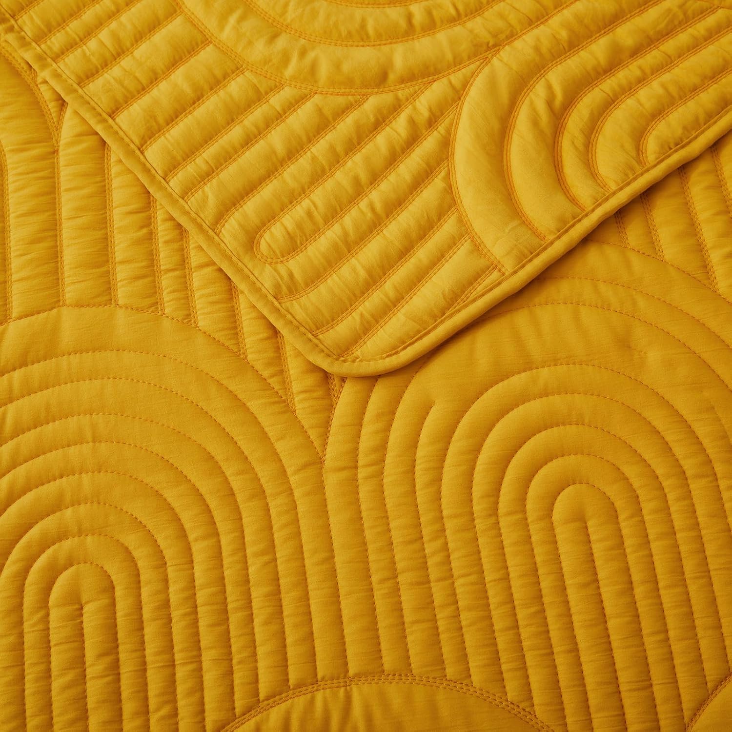 Safonory Mustard Yellow Quilt Set Queen Size