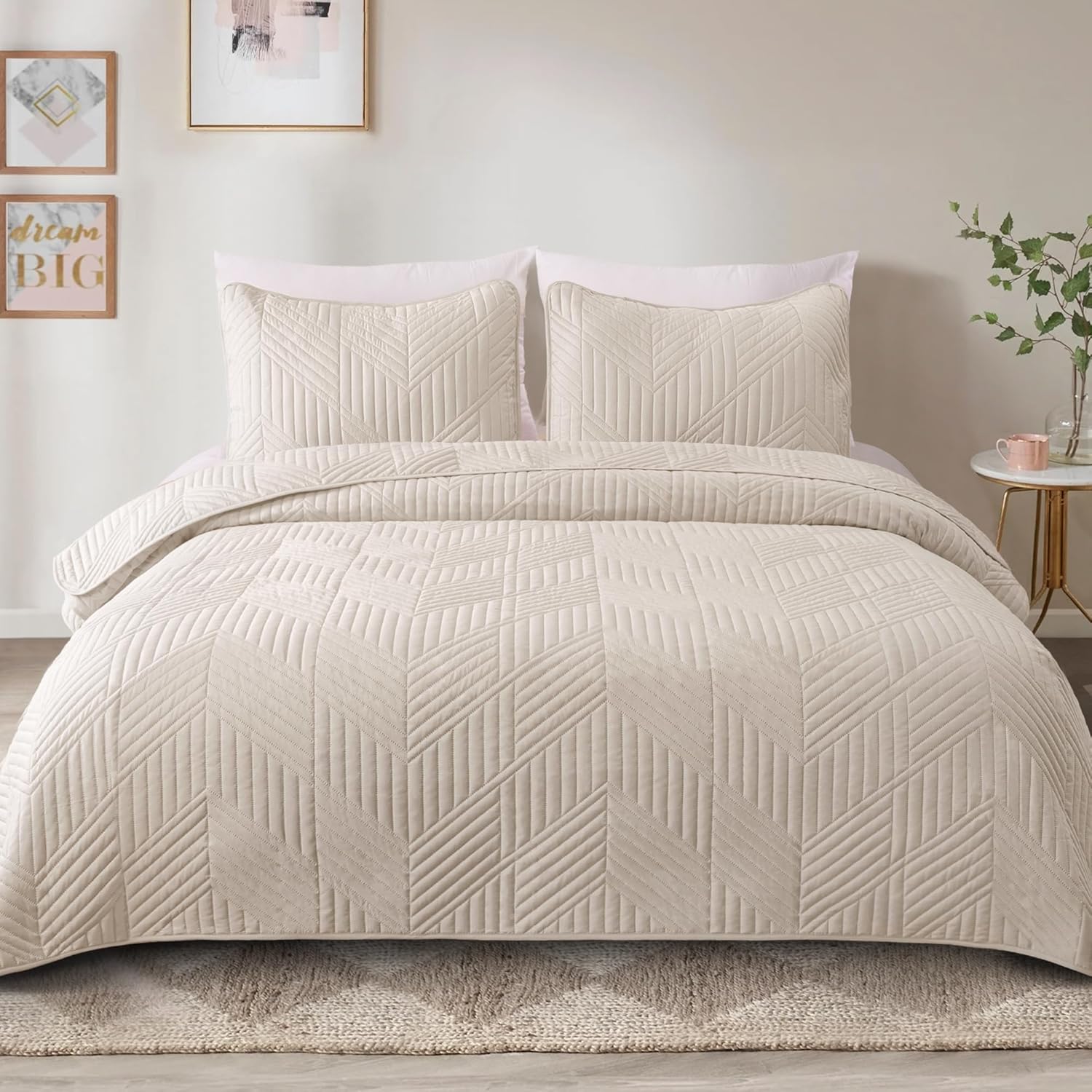 Exclusivo Mezcla Ultrasonic Quilt Set Twin Size Soft Modern Geometric Bedding