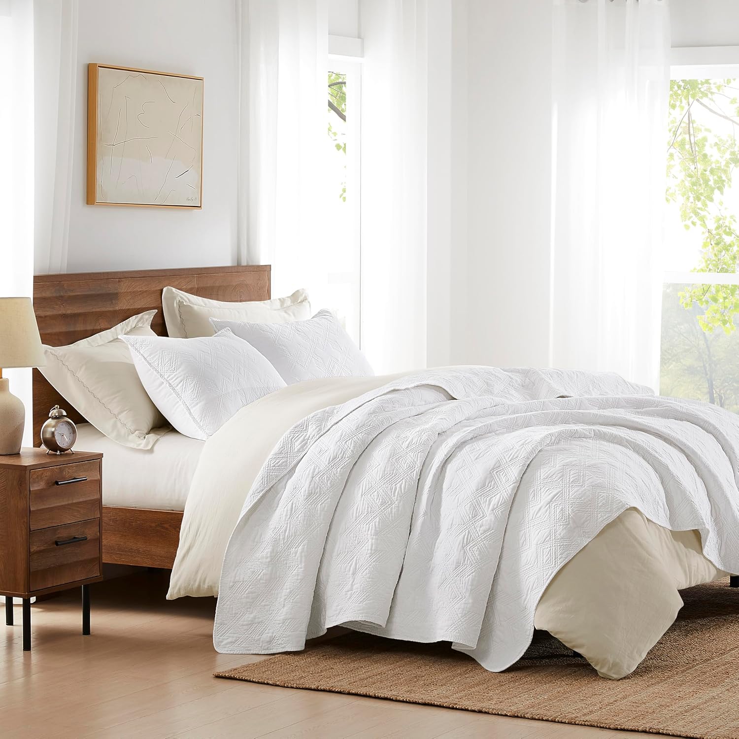WDCOZY White Cotton Quilt Set Queen Size