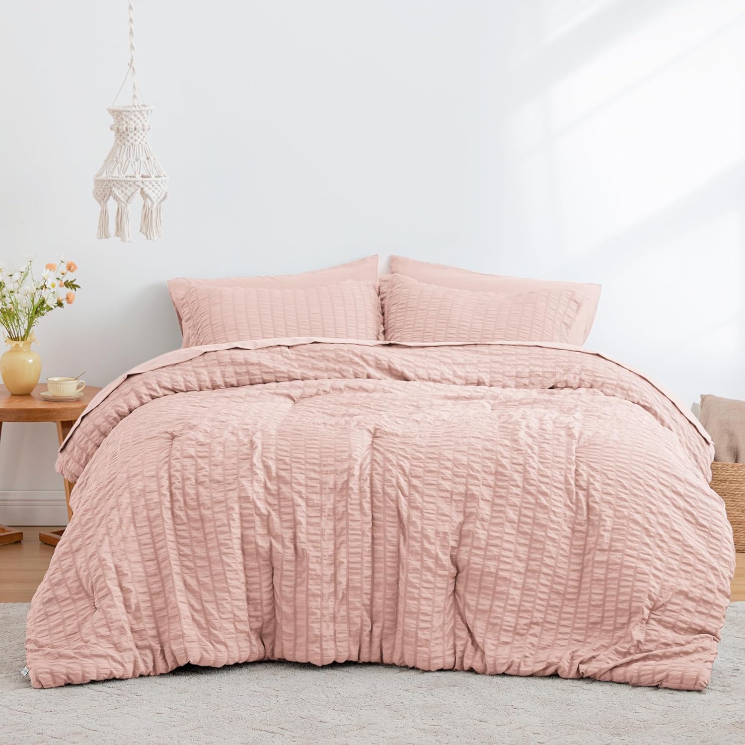 Loves Cabin Seersucker Pink Twin Comforter Set 5 Pieces