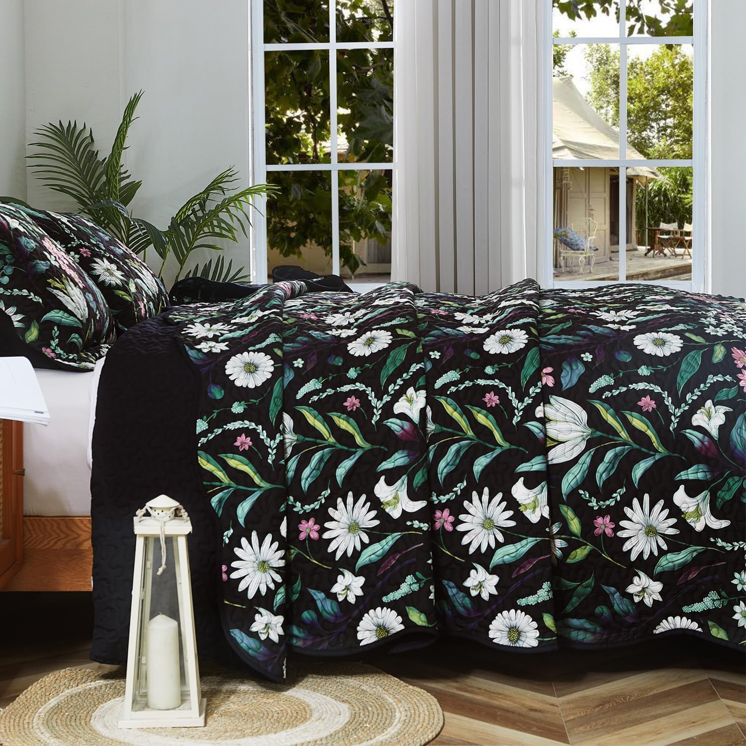 EVENHUG Floral Quilt Set Queen Size 3 Piece