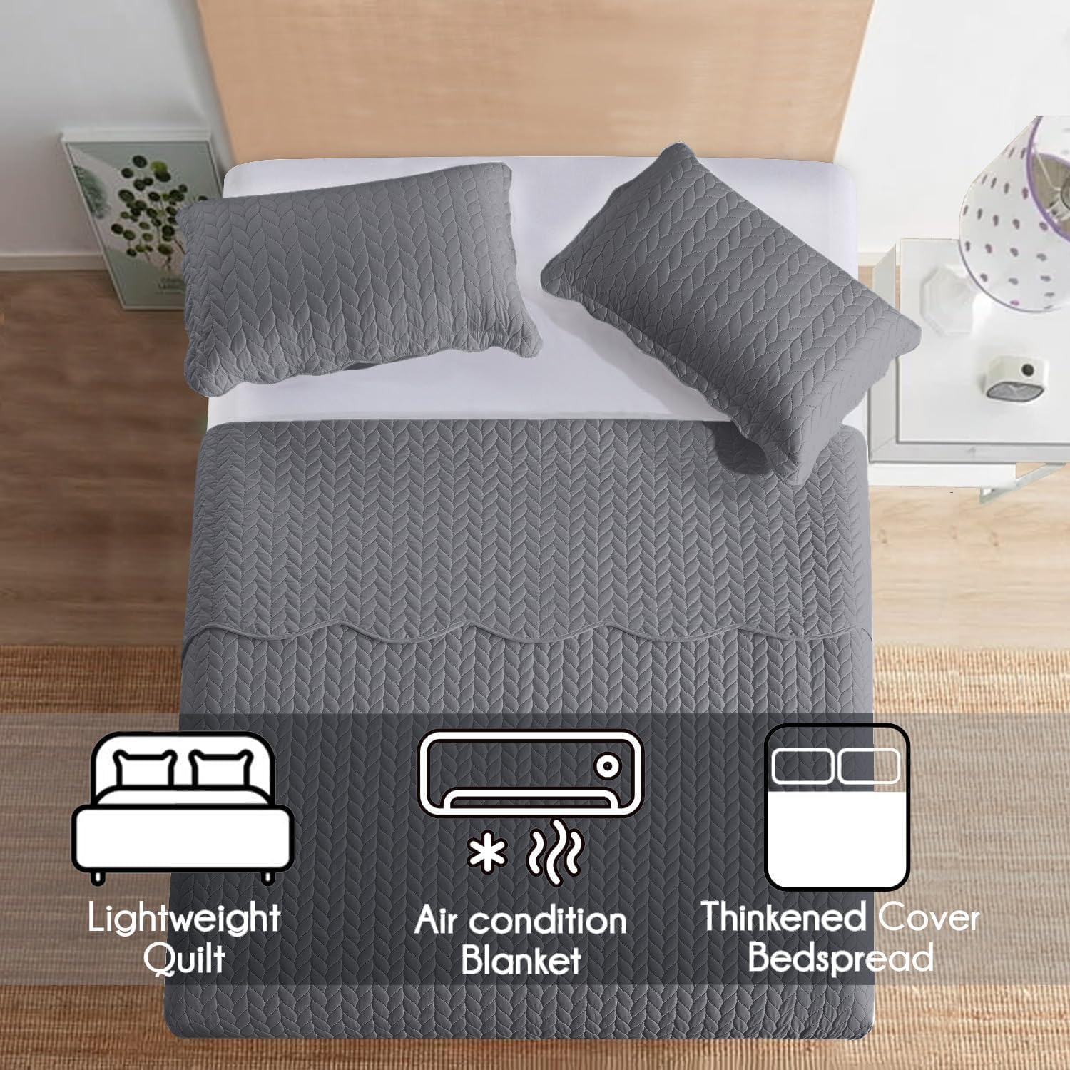 IR Imperial Rooms Queen Quilt Bedding Set 90x96 Grey