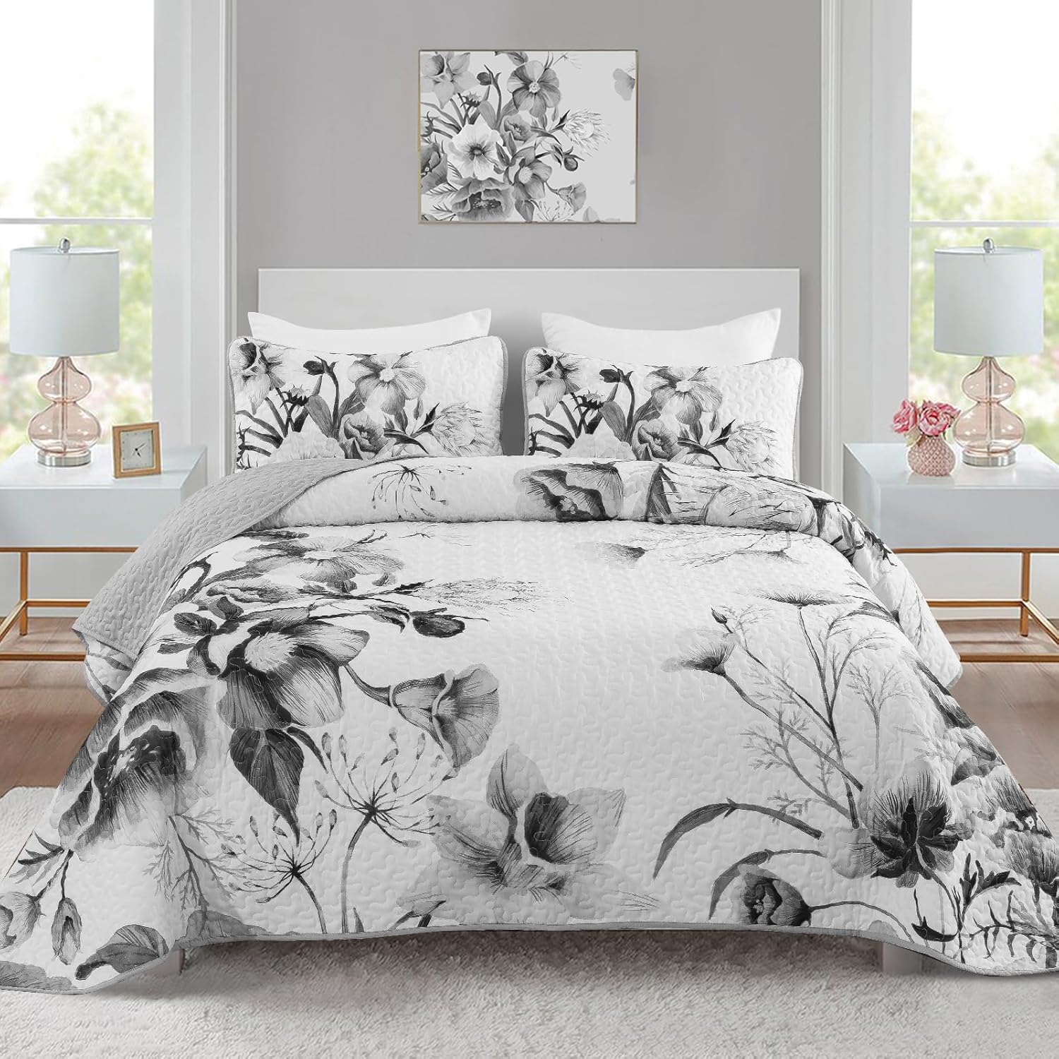Drucon Floral Quilt Set California King 3 Pieces