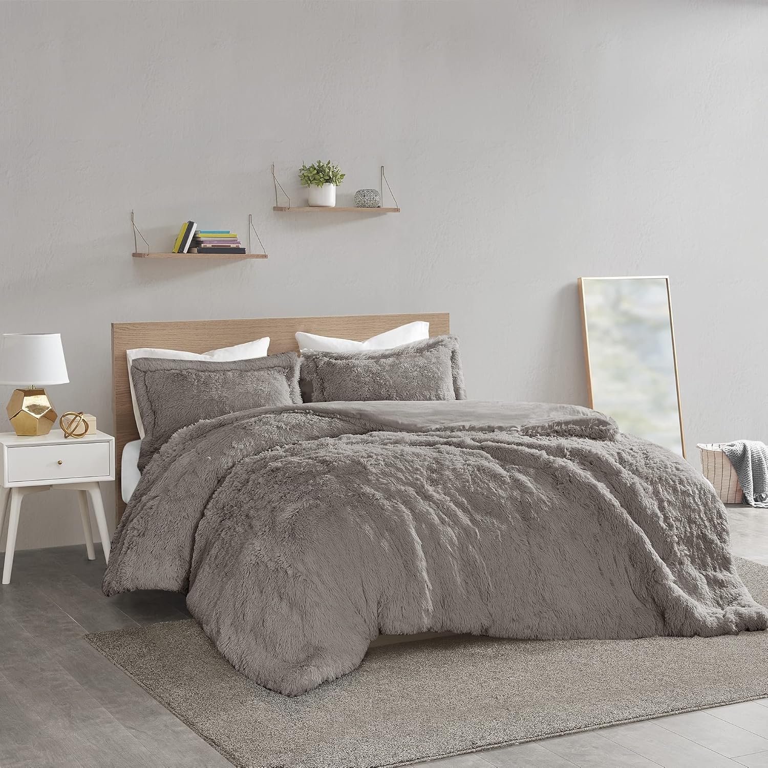 Intelligent Design Shaggy Duvet Cover Set Grey 3 Piece